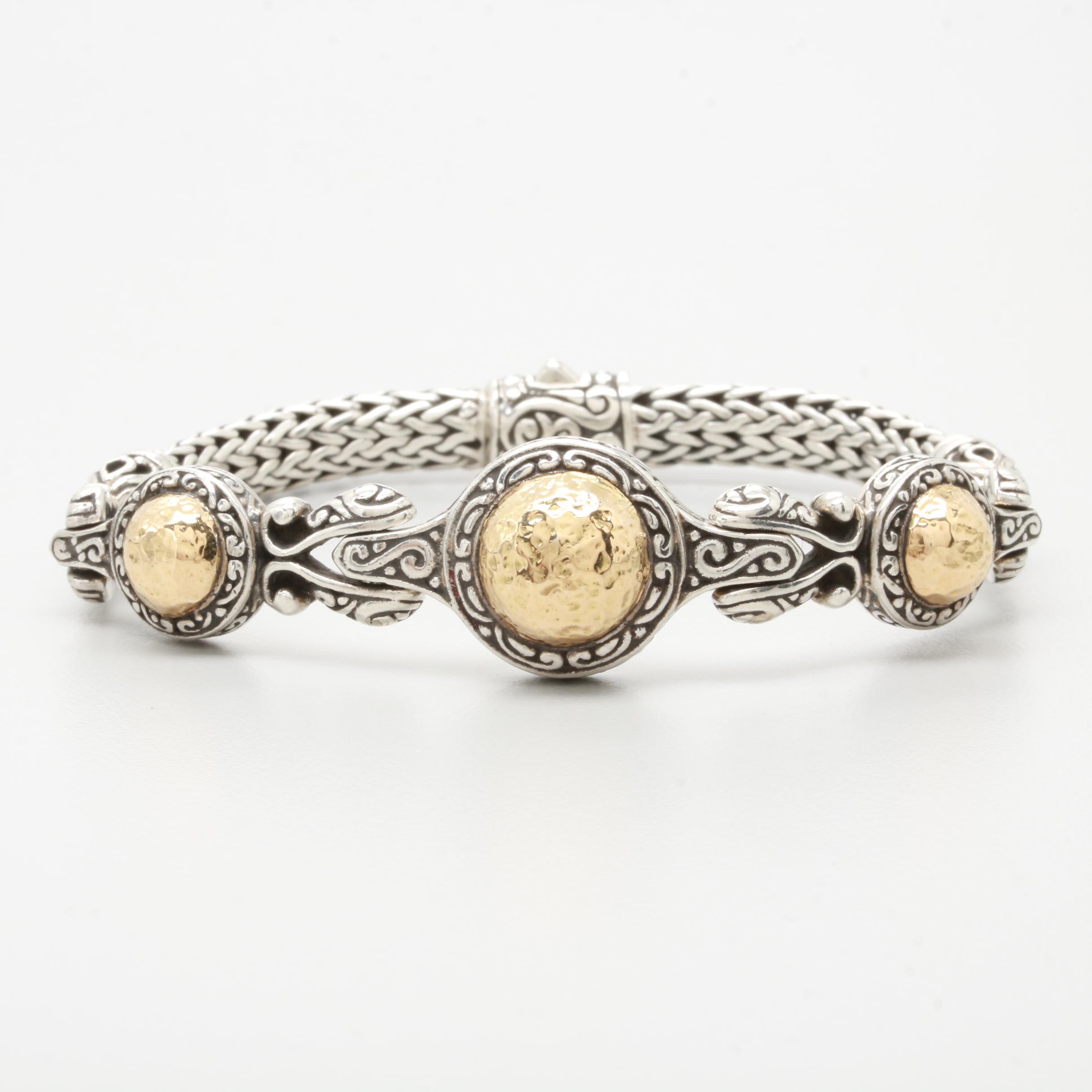 18K Yellow Gold and Sterling Silver Bracelet