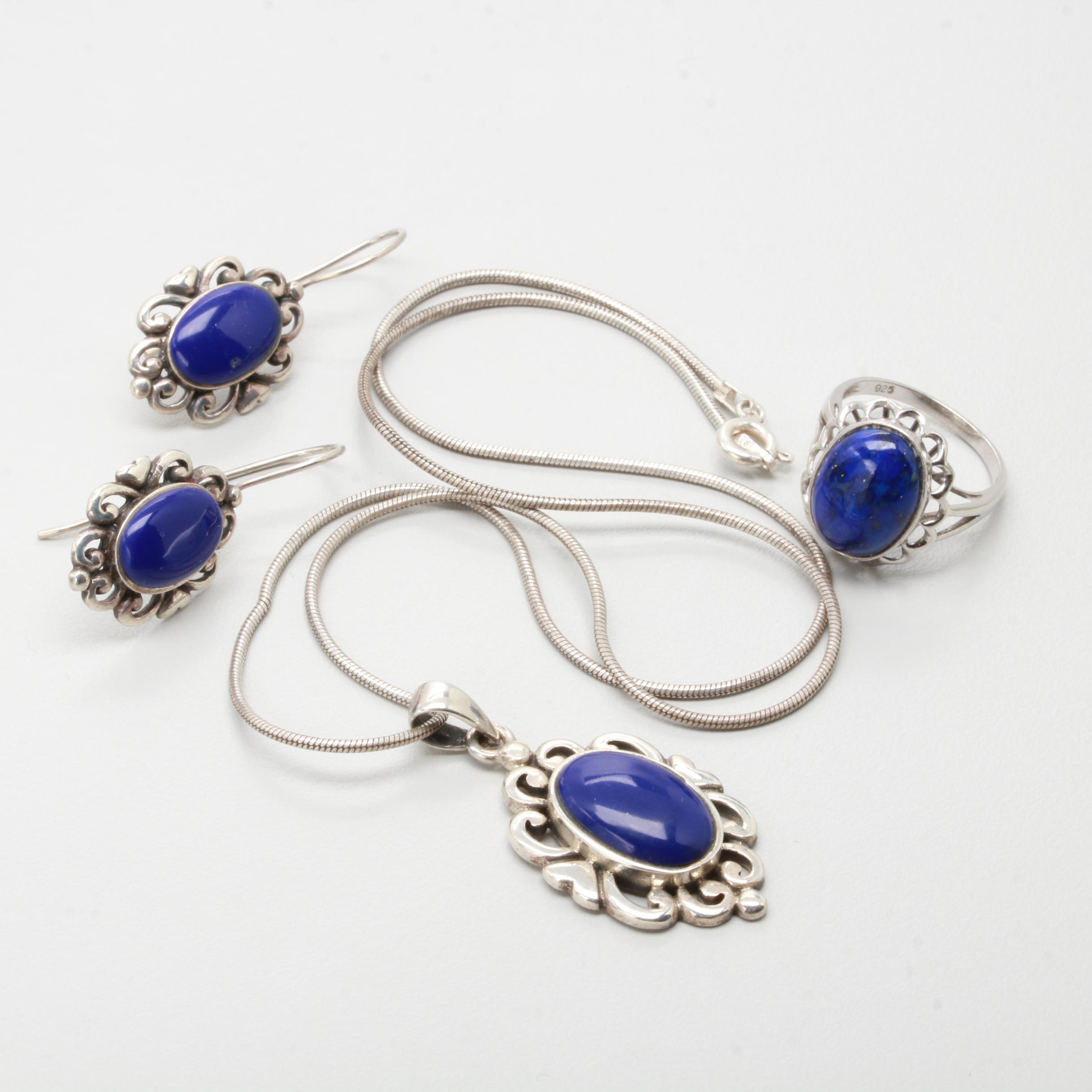 Assortment of Sterling Jewelry Featuring Imitation and Dyed Lapis Lazuli
