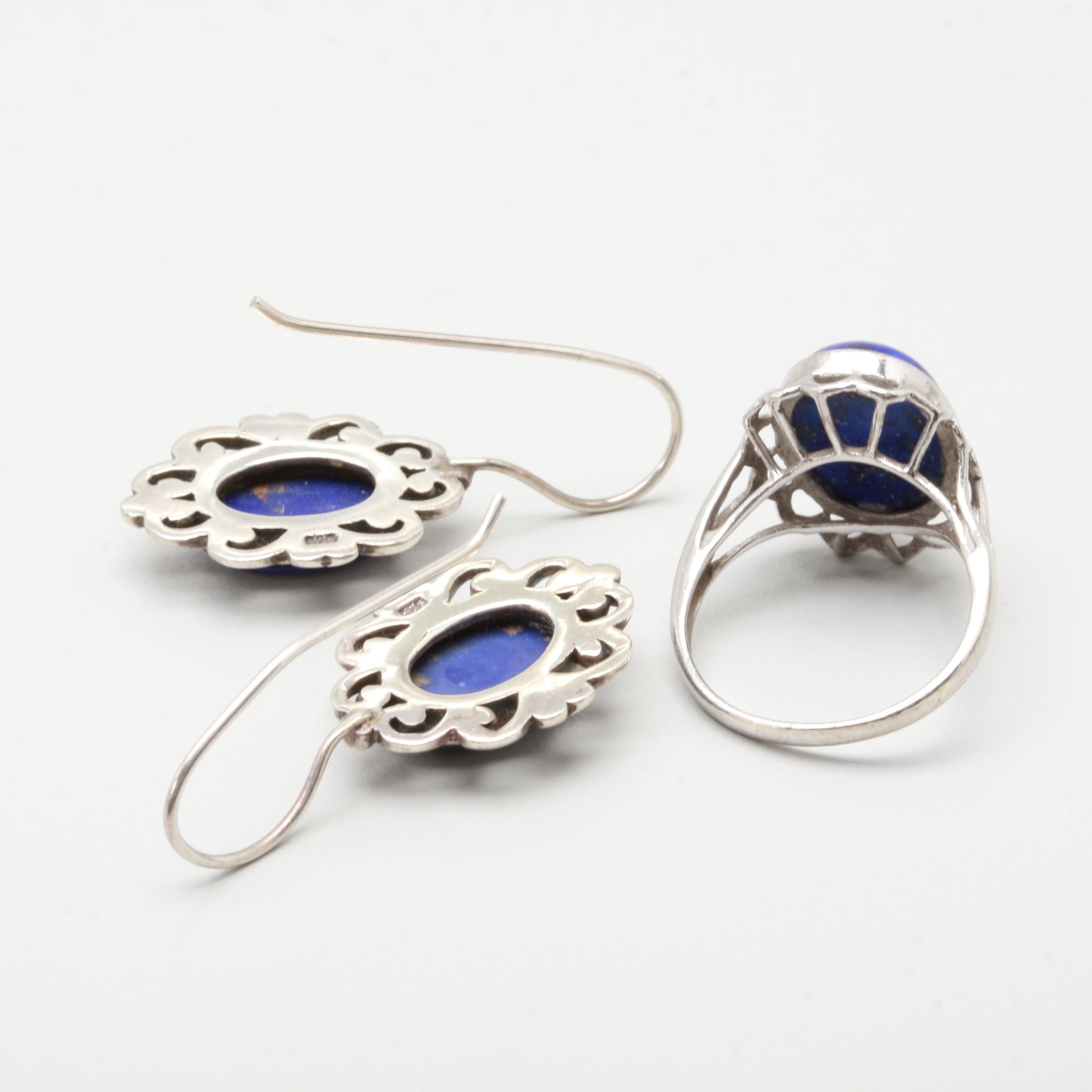 Assortment of Sterling Jewelry Featuring Imitation and Dyed Lapis Lazuli