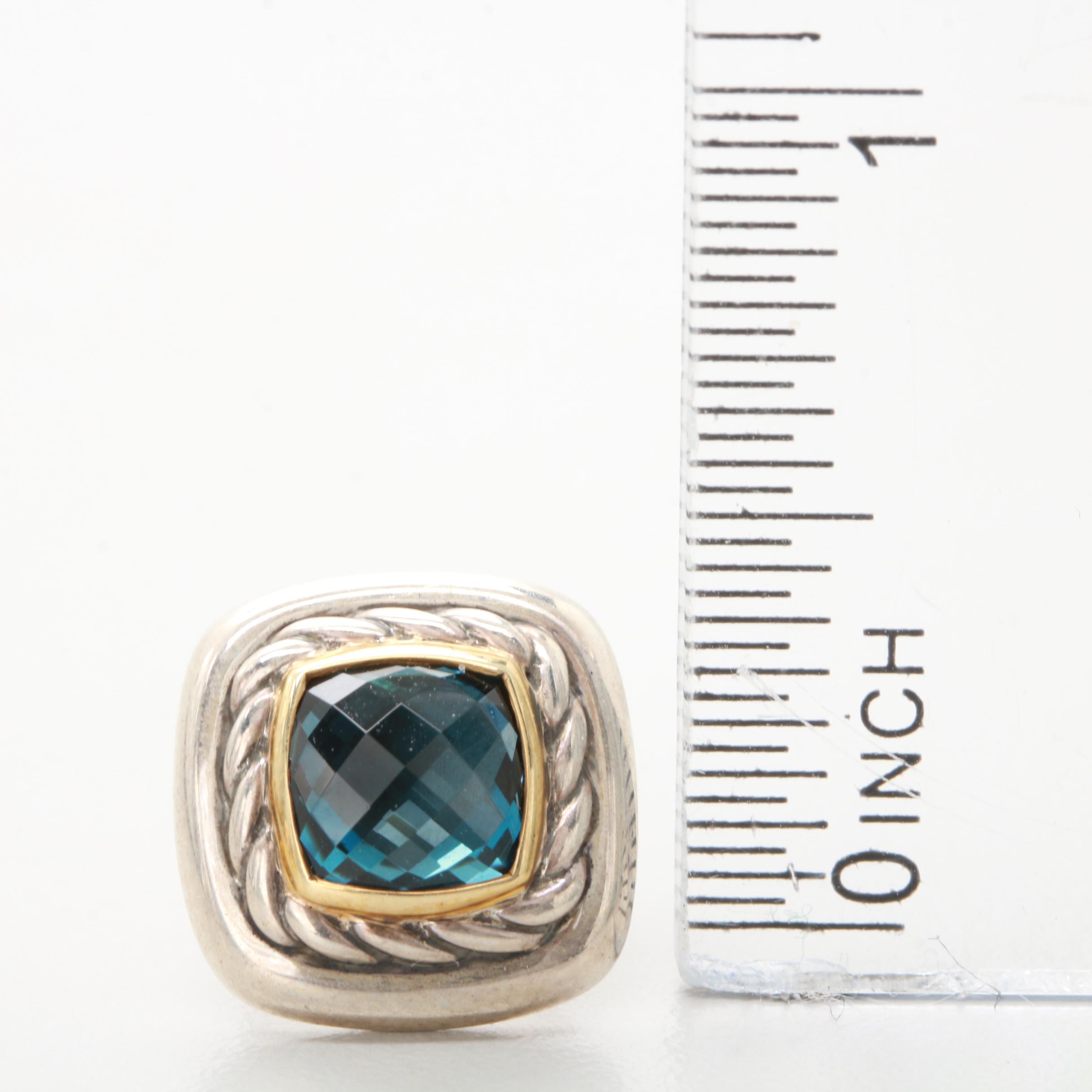 David Yurman "Albion" Sterling Silver and 18K Yellow Gold Blue Topaz Earrings