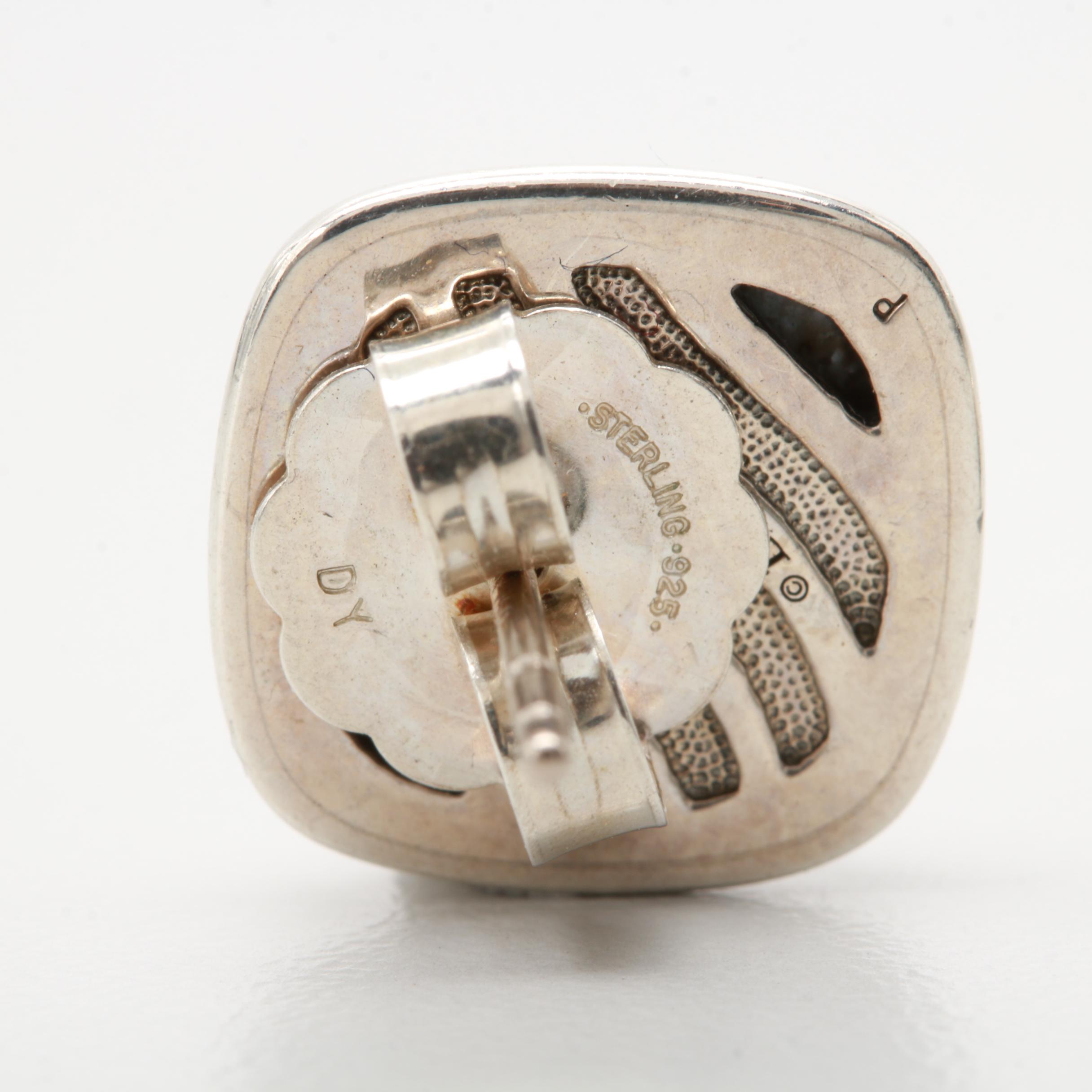 David Yurman "Albion" Sterling Silver and 18K Yellow Gold Blue Topaz Earrings