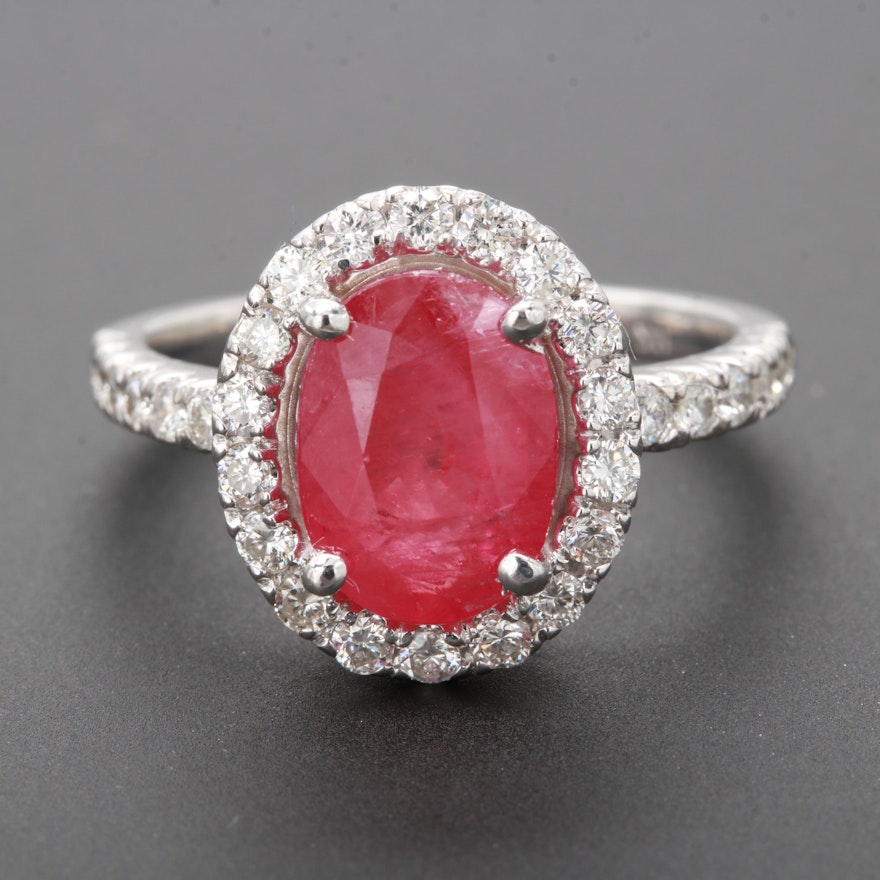 14K White Gold 2.33 CT Ruby and Diamond Ring