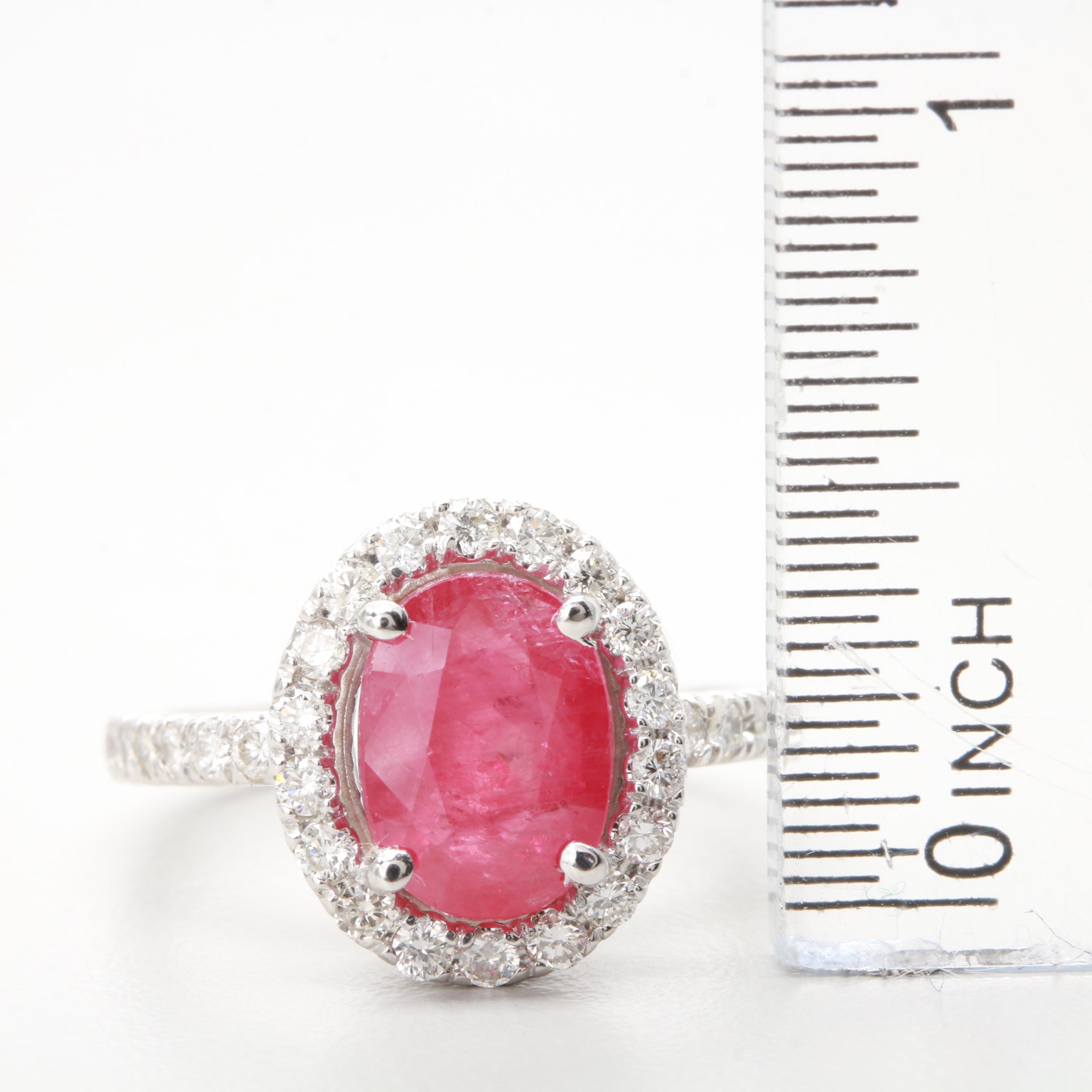 14K White Gold 2.33 CT Ruby and Diamond Ring