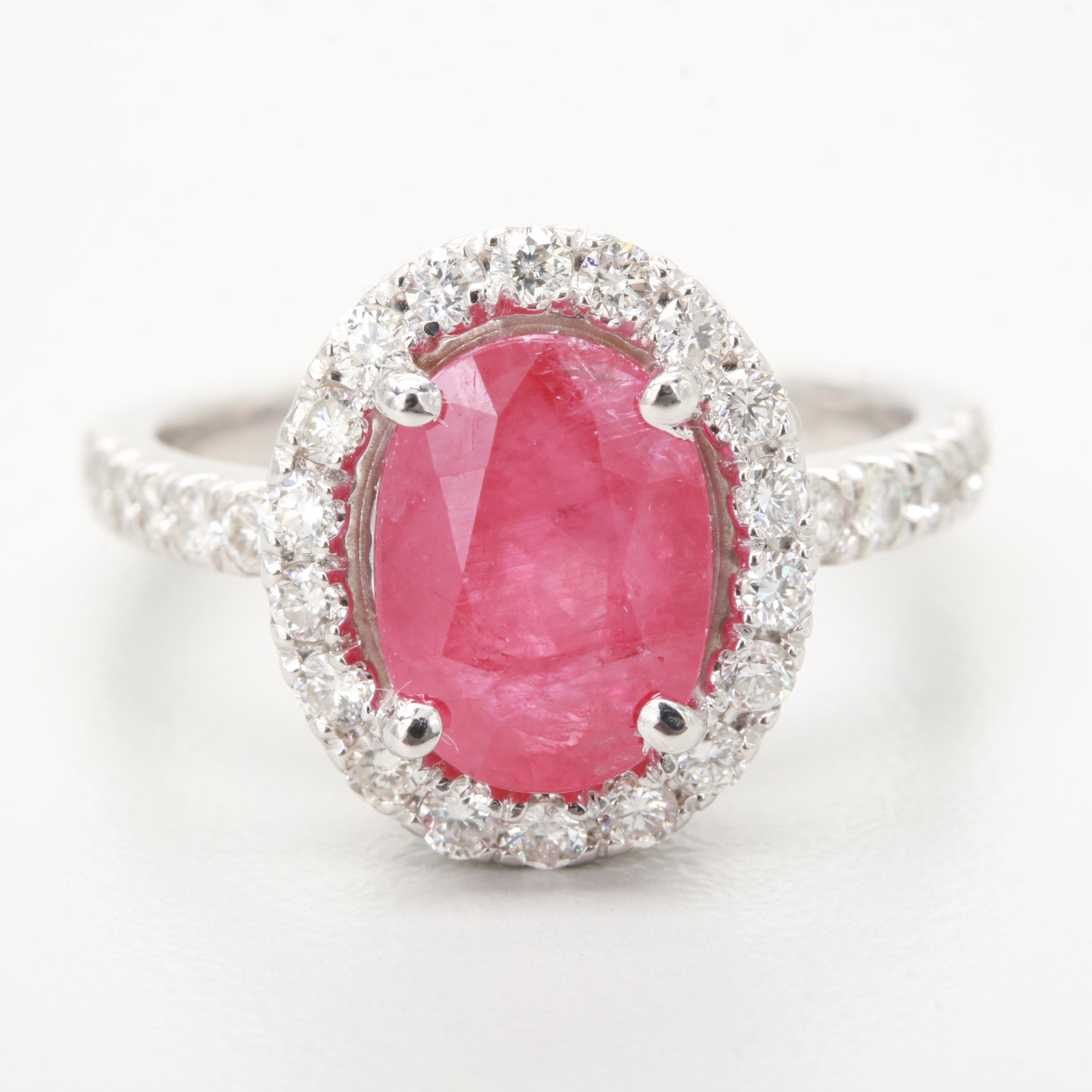 14K White Gold 2.33 CT Ruby and Diamond Ring