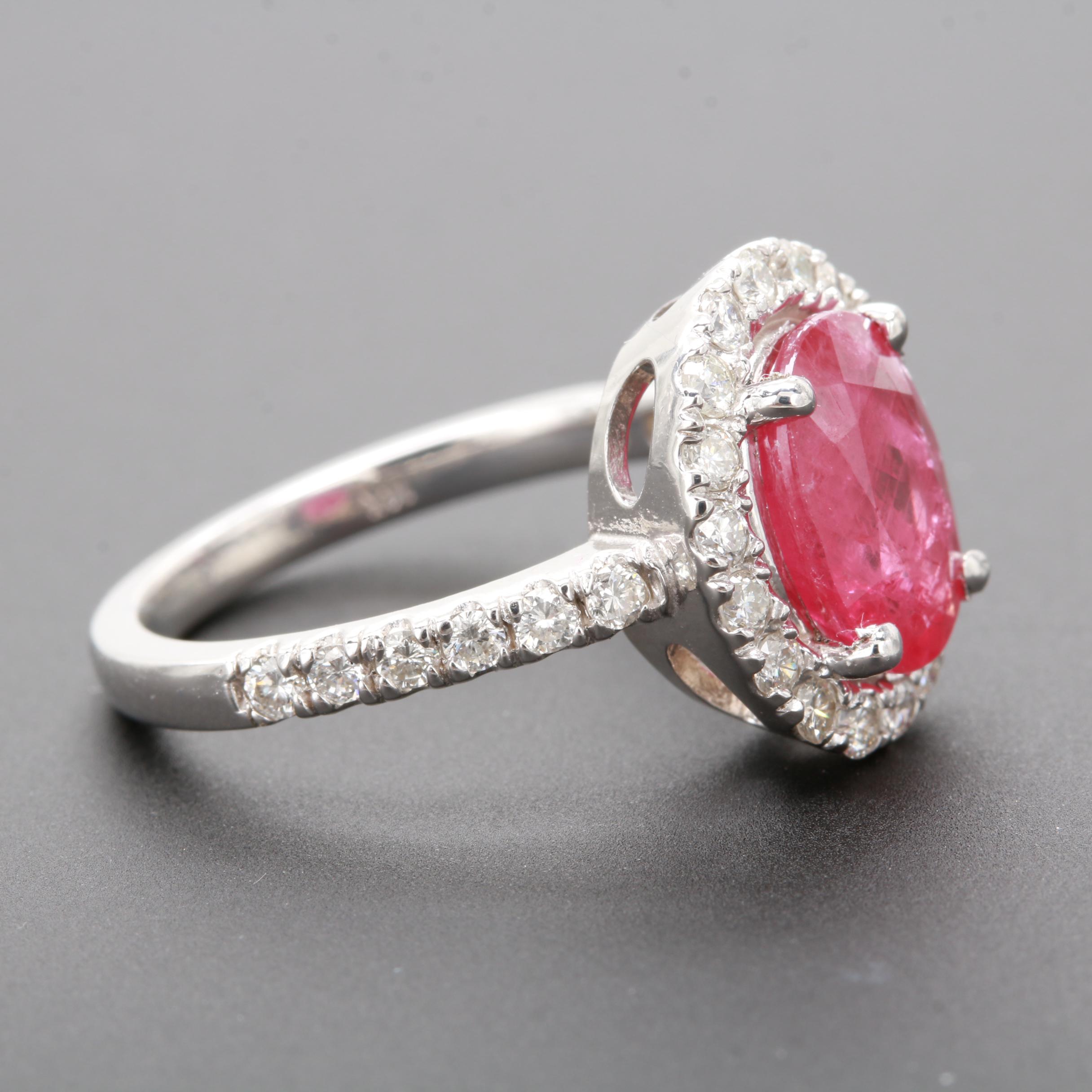 14K White Gold 2.33 CT Ruby and Diamond Ring