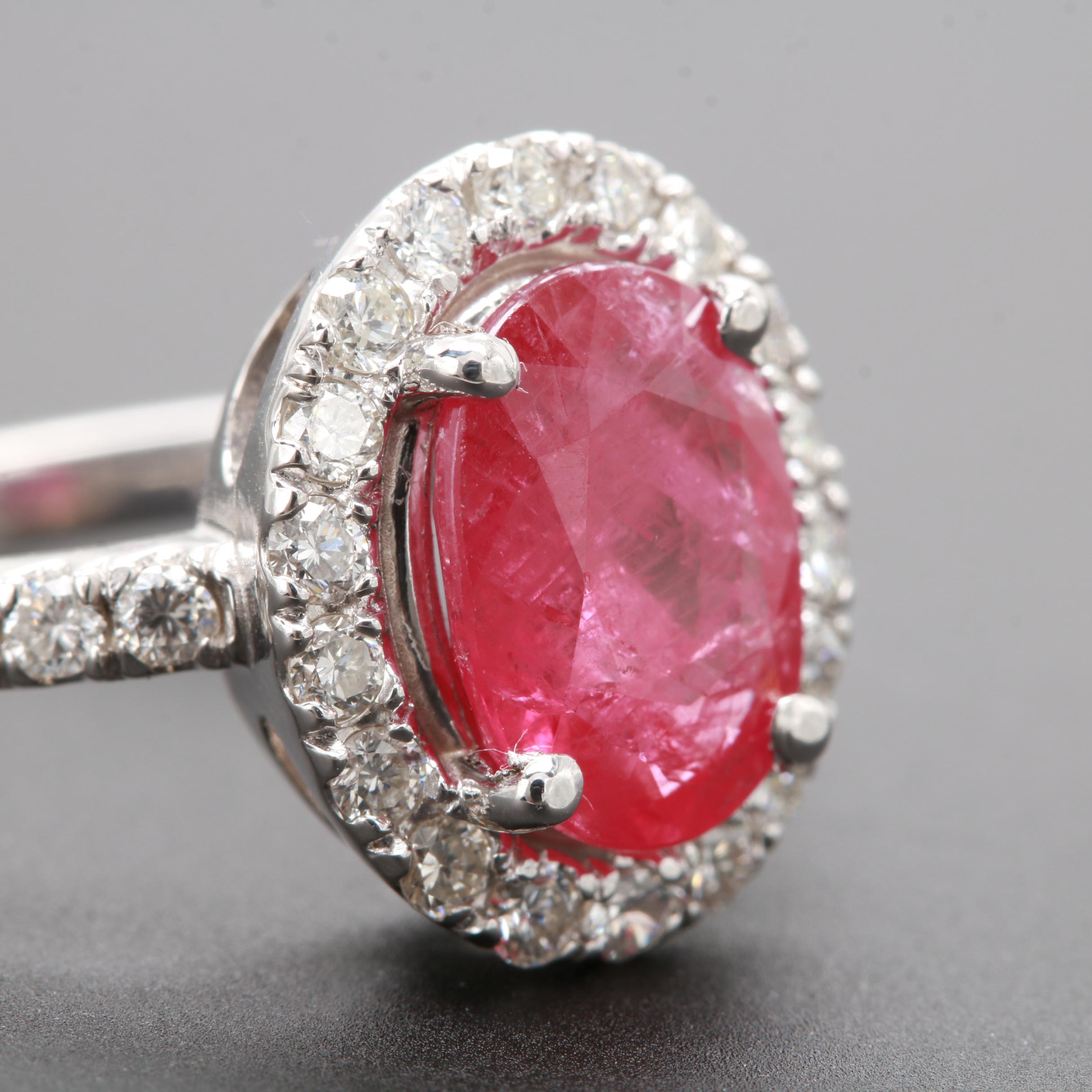 14K White Gold 2.33 CT Ruby and Diamond Ring