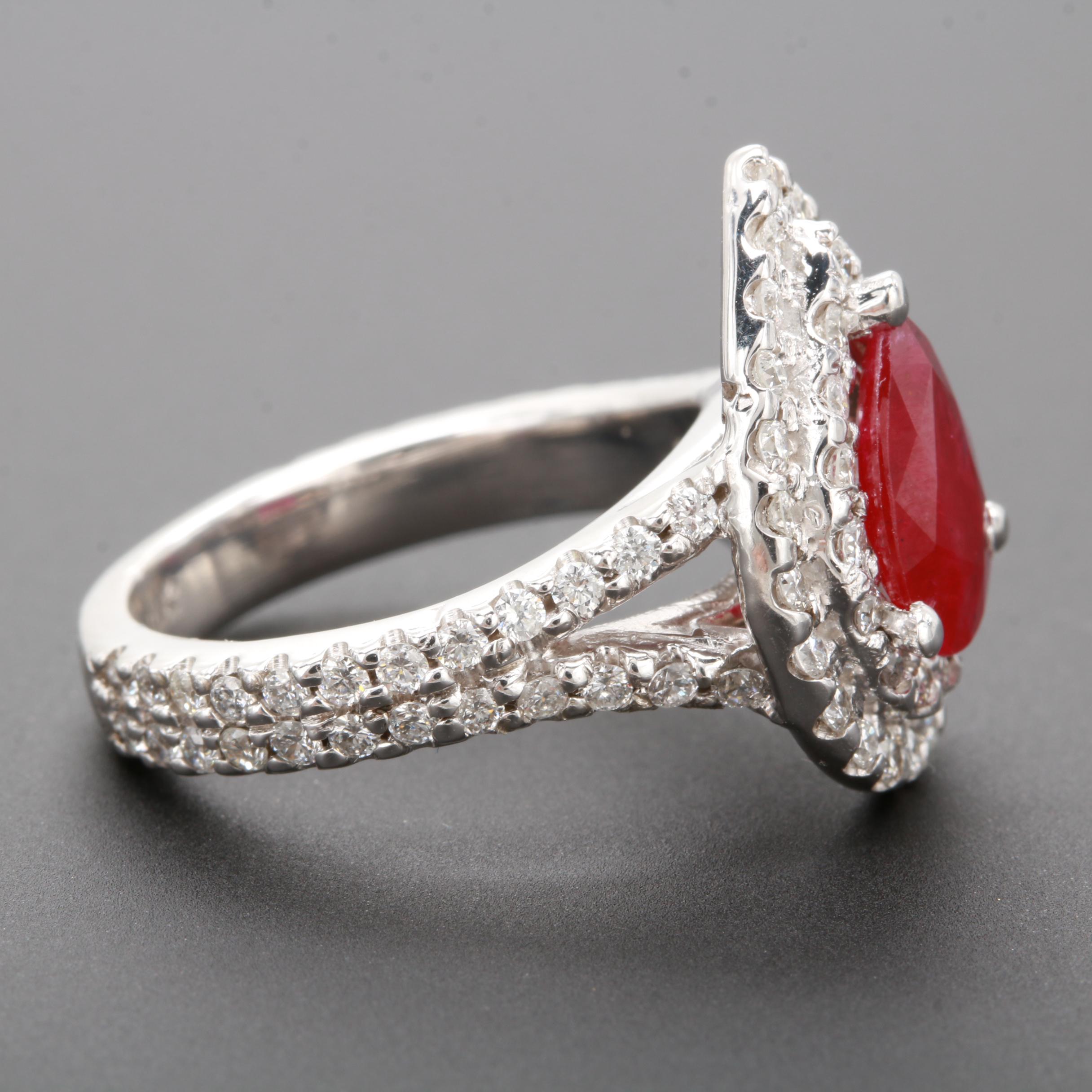 14K White Gold Ruby and 1.23 CTW Diamond Ring