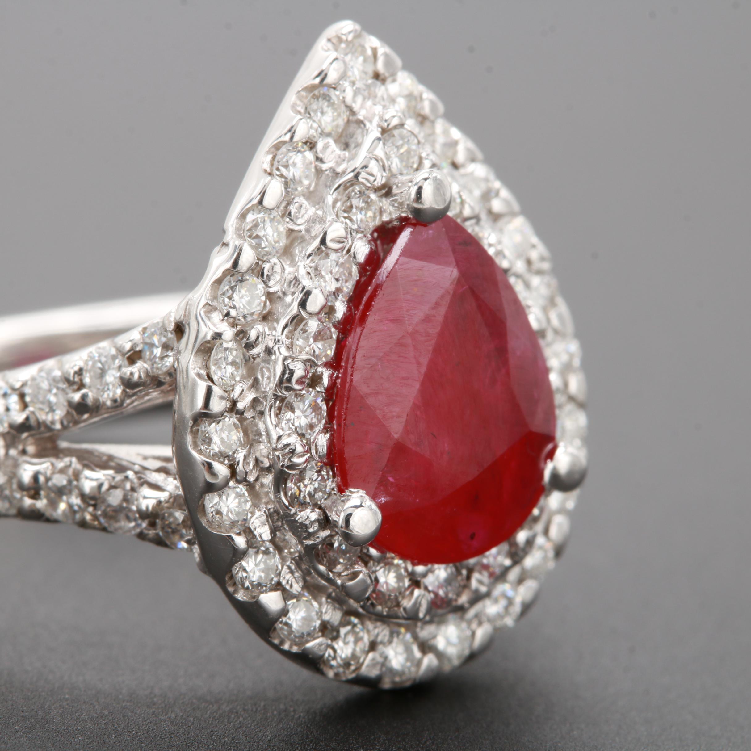 14K White Gold Ruby and 1.23 CTW Diamond Ring
