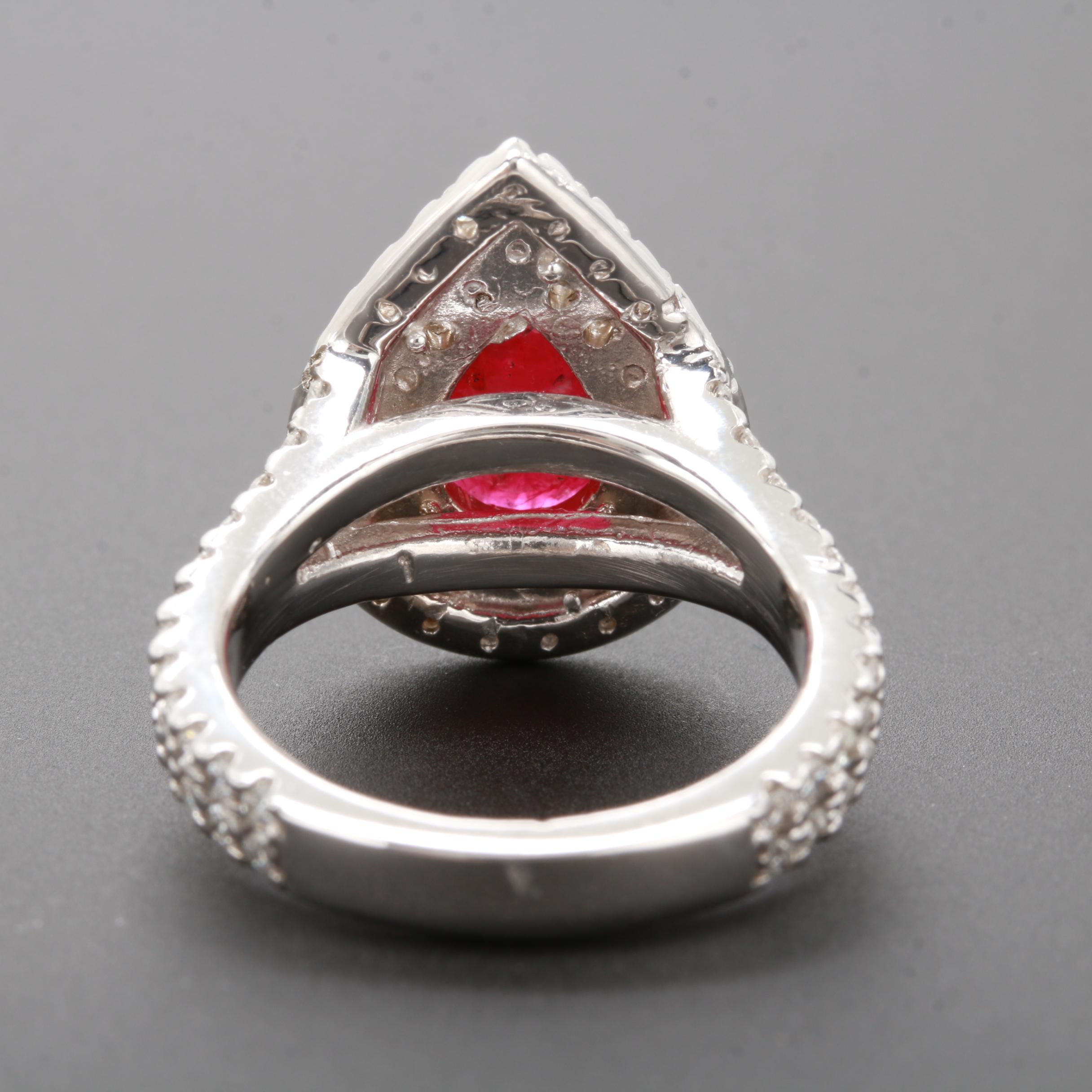 14K White Gold Ruby and 1.23 CTW Diamond Ring