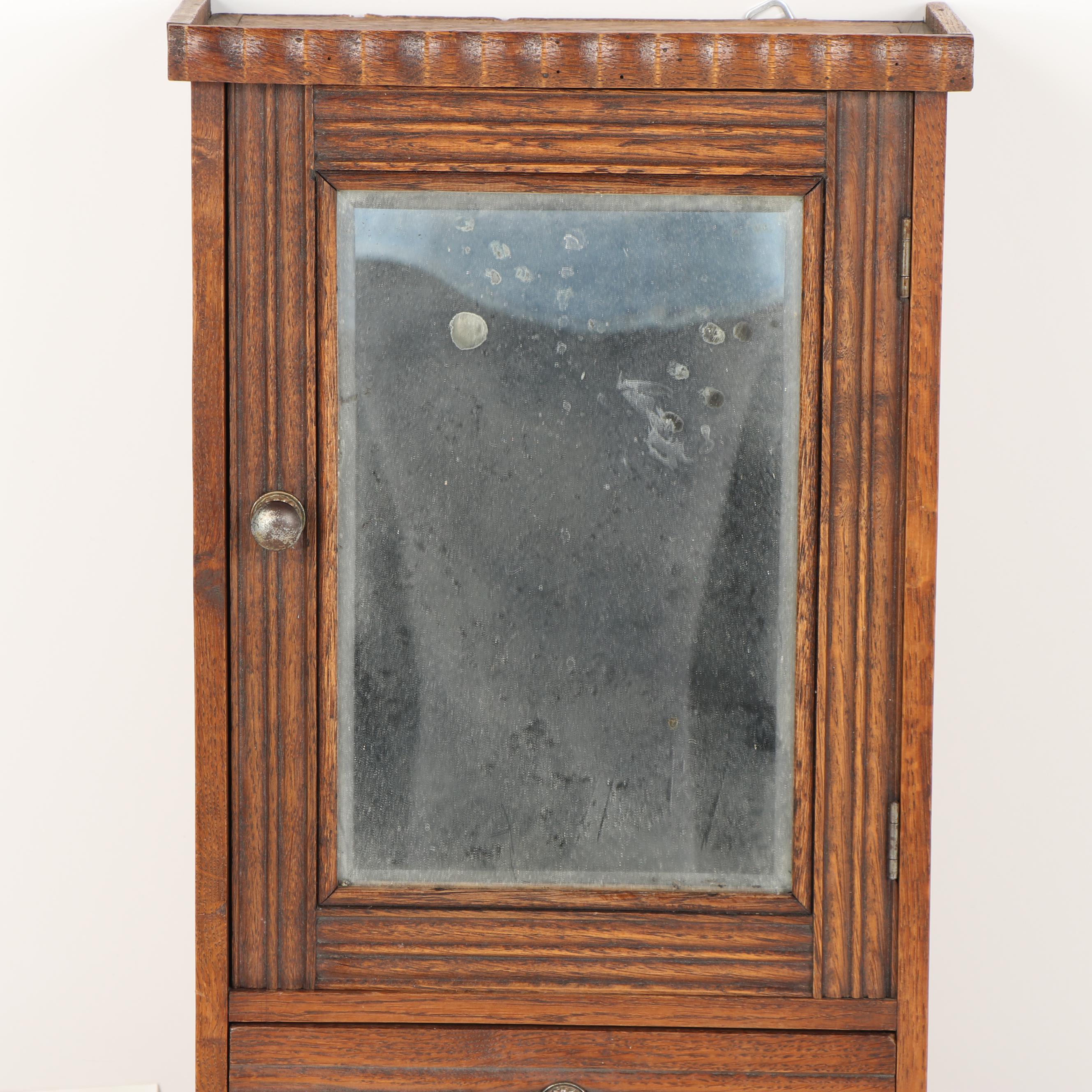 Oak Wall Cabinet with Mirror, Late 19th Century