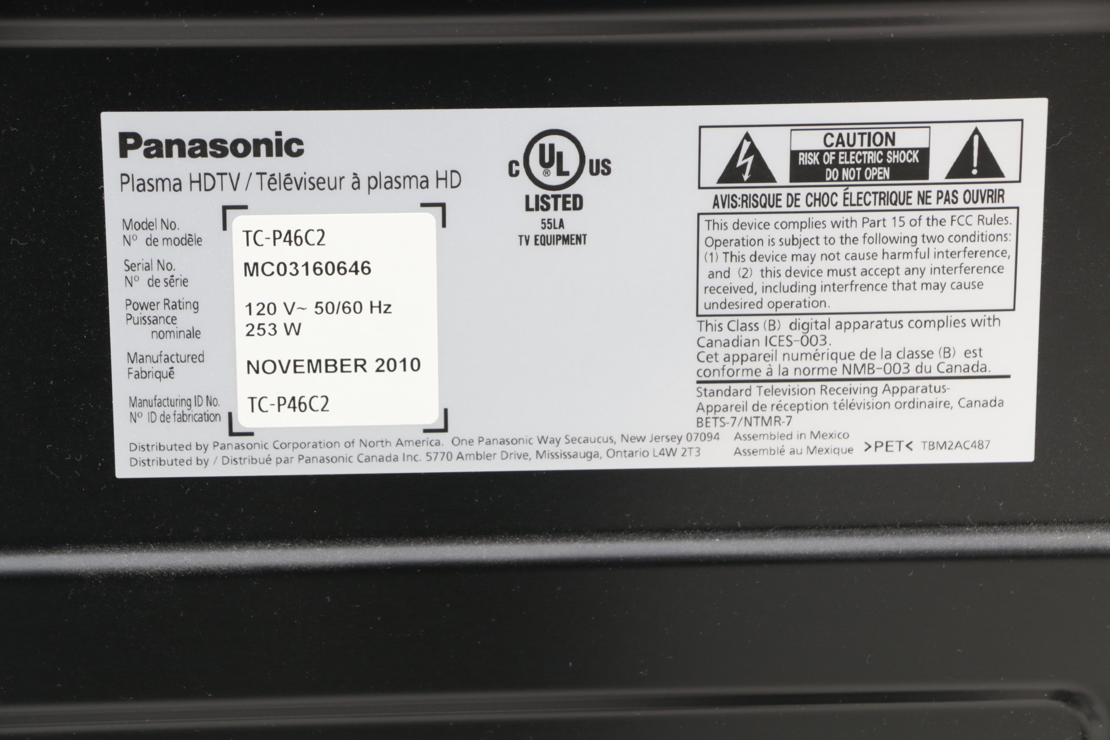 46" Panasonic "Viera" Plasma HDTV