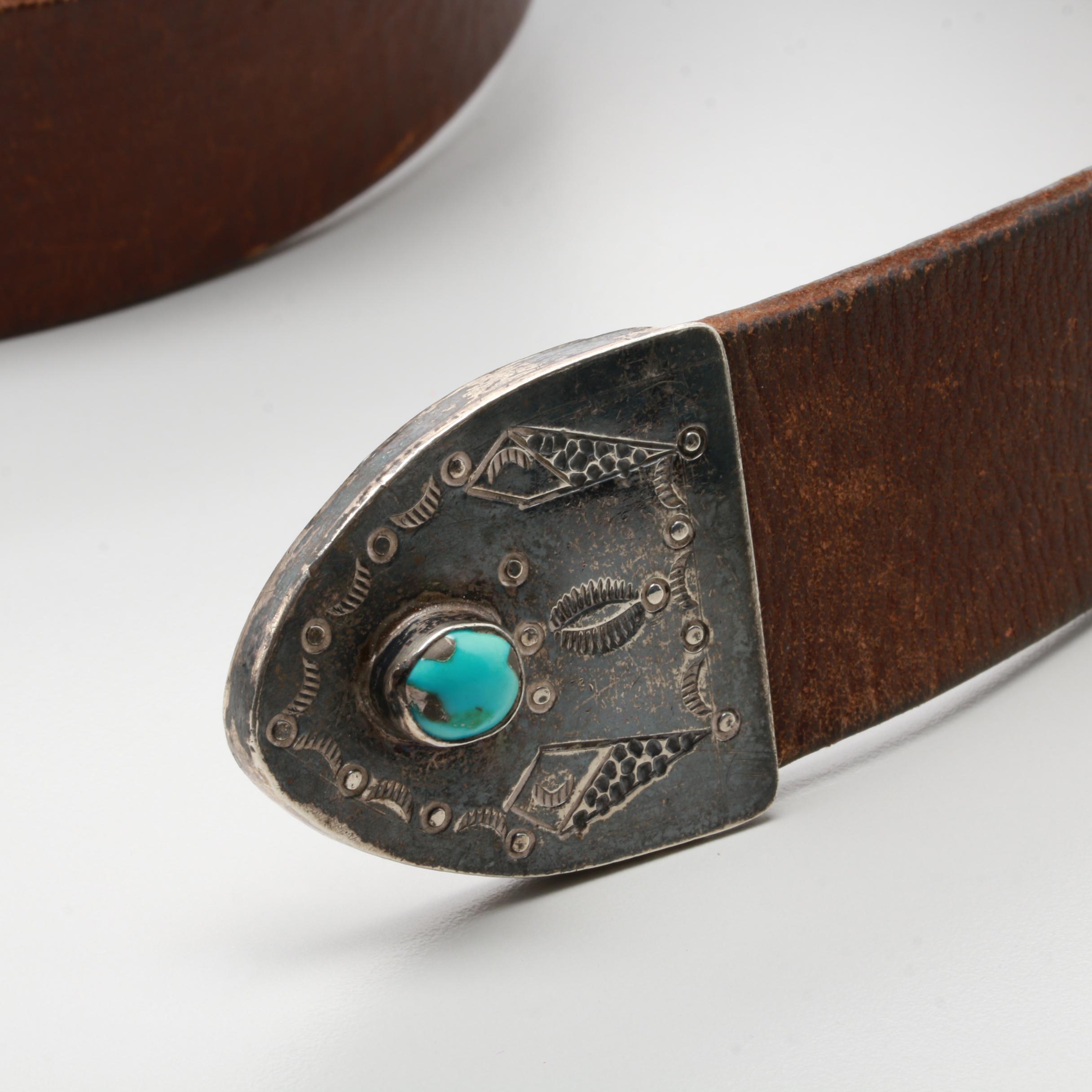 Southwestern Style Belt with Sterling Silver and Turquoise