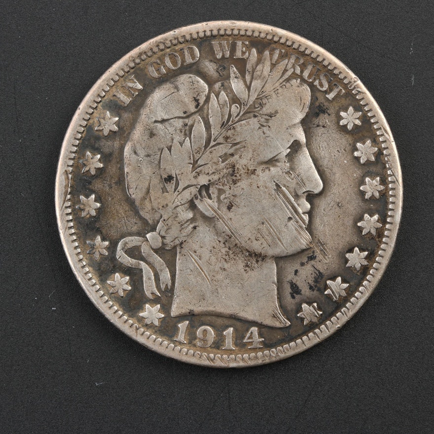 Key Date 1914 Silver Barber Half Dollar