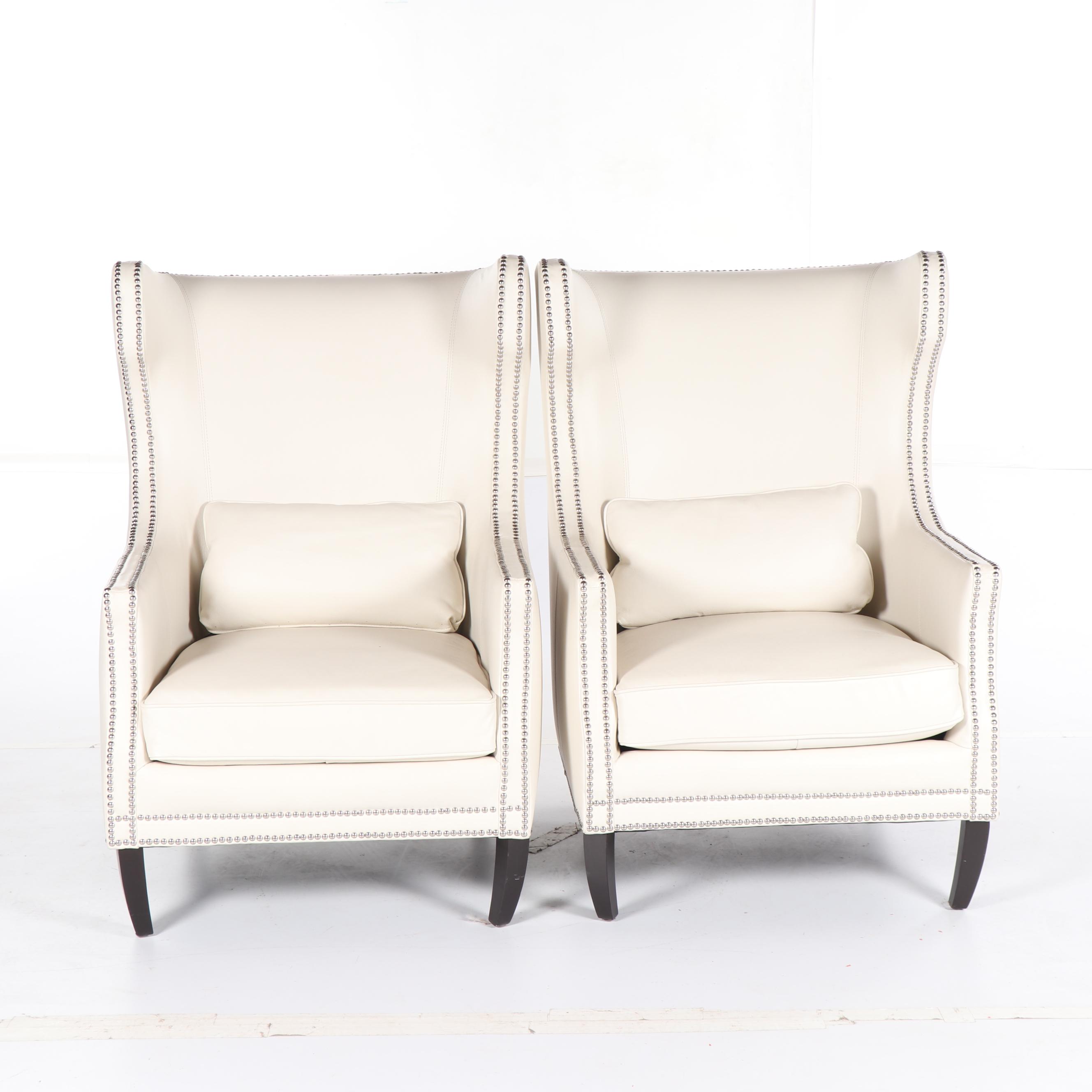 "Davis" Leather Wingback Armchairs by Z Gallerie, 21st Century