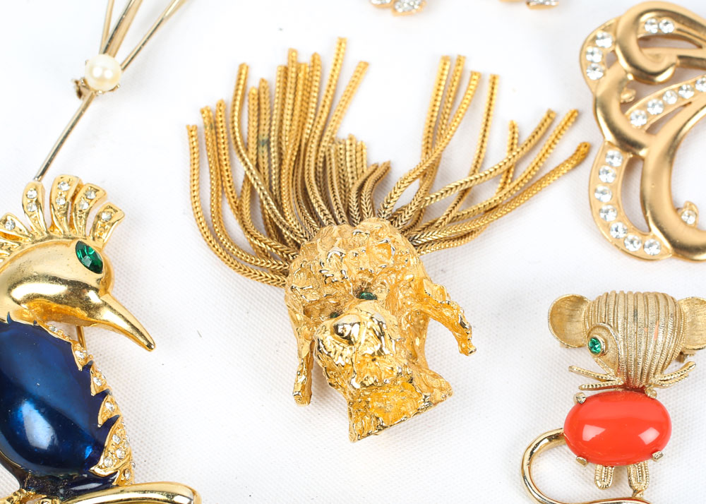 Collection of Costume Brooches featuring Jelly Belly Style Animal Brooches