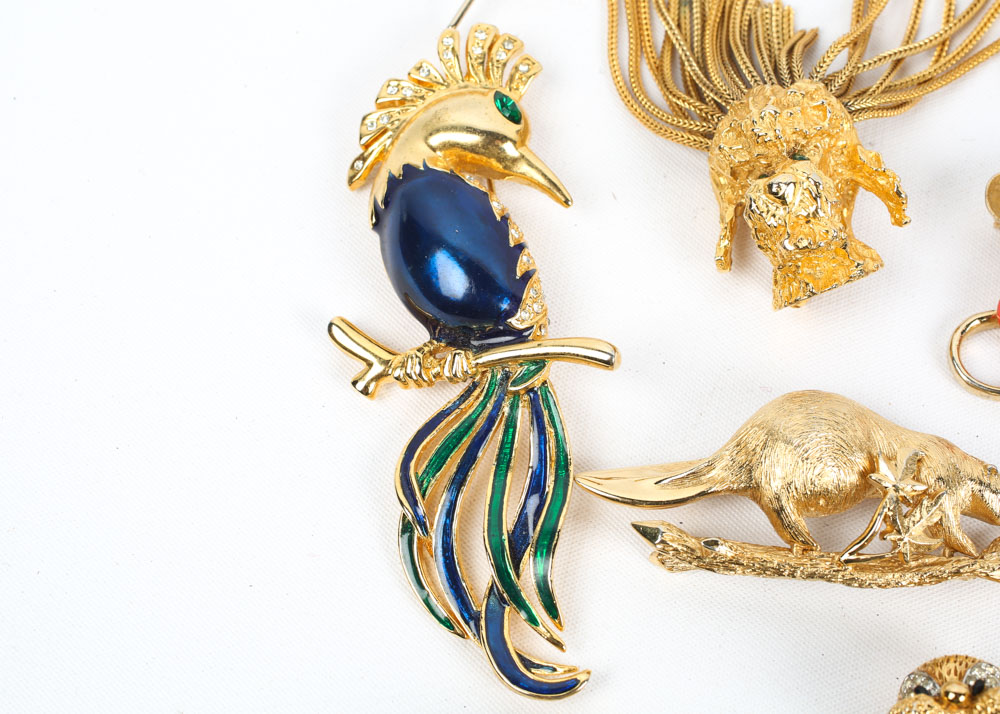 Collection of Costume Brooches featuring Jelly Belly Style Animal Brooches