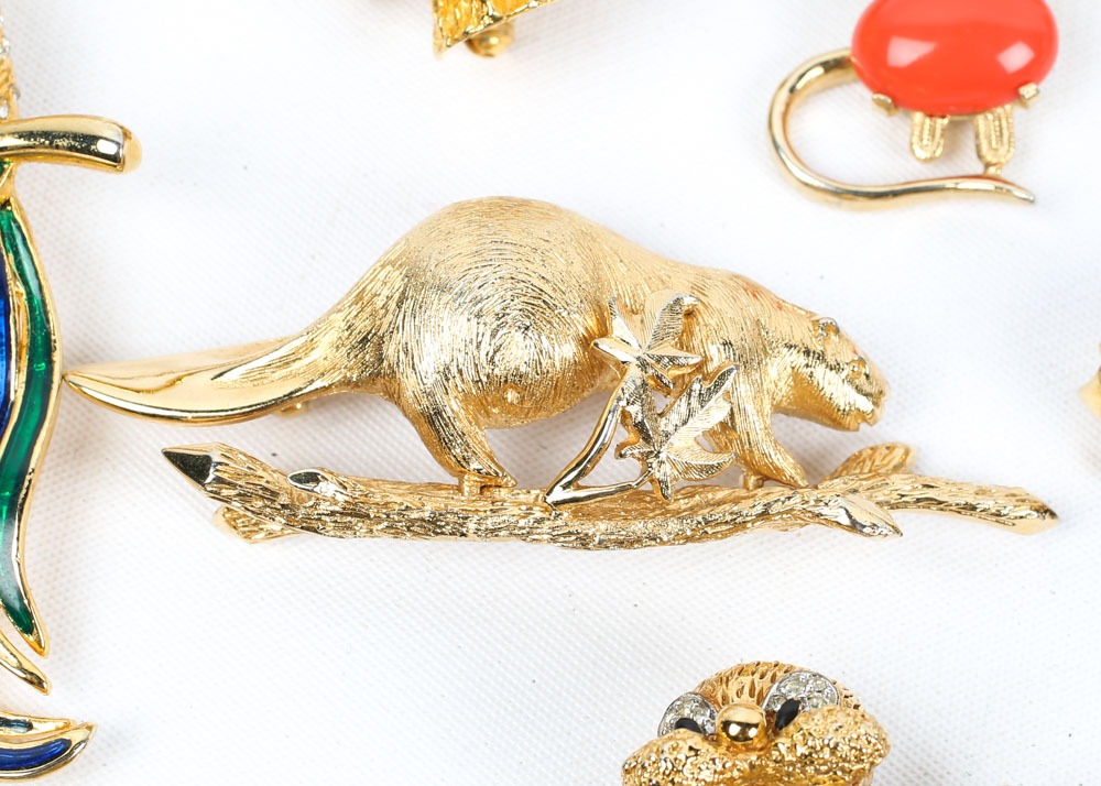Collection of Costume Brooches featuring Jelly Belly Style Animal Brooches