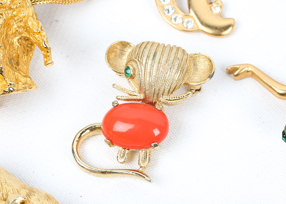 Collection of Costume Brooches featuring Jelly Belly Style Animal Brooches