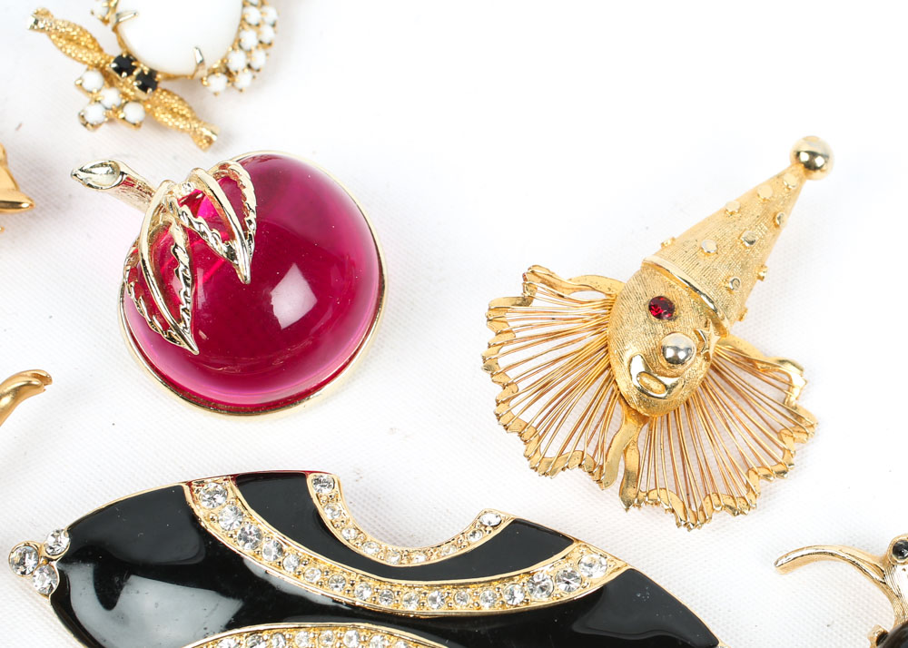 Collection of Costume Brooches featuring Jelly Belly Style Animal Brooches