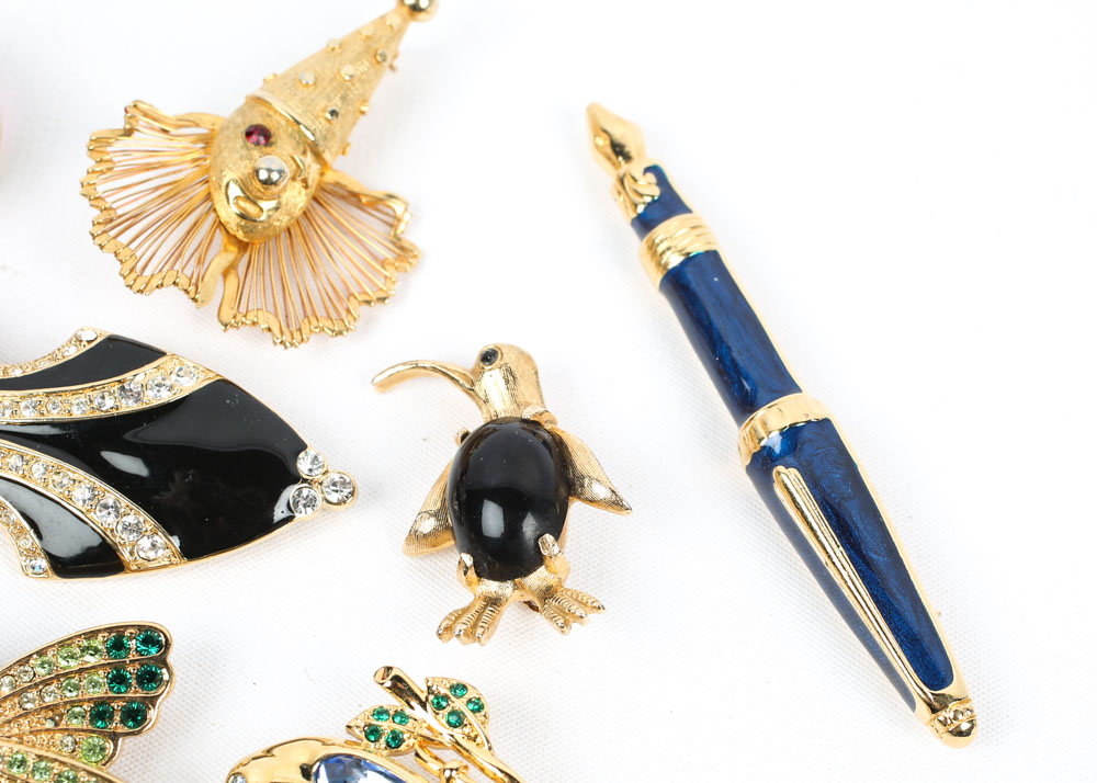 Collection of Costume Brooches featuring Jelly Belly Style Animal Brooches