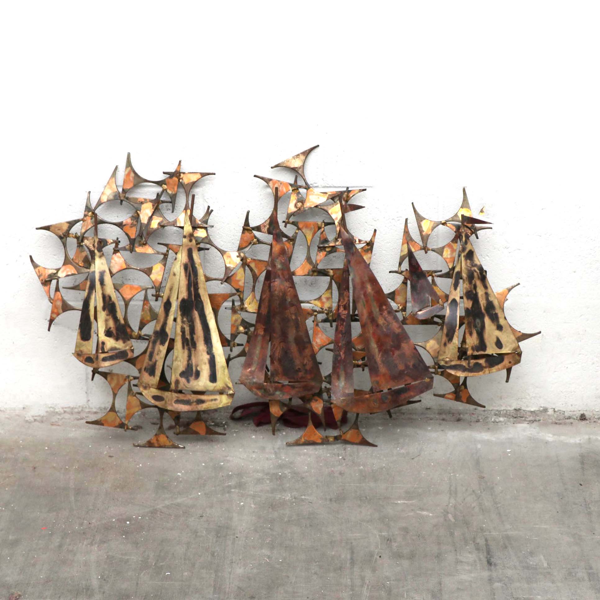 Mid Century Modern Curtis Jeré Style Metal Sailboat Wall Hanging