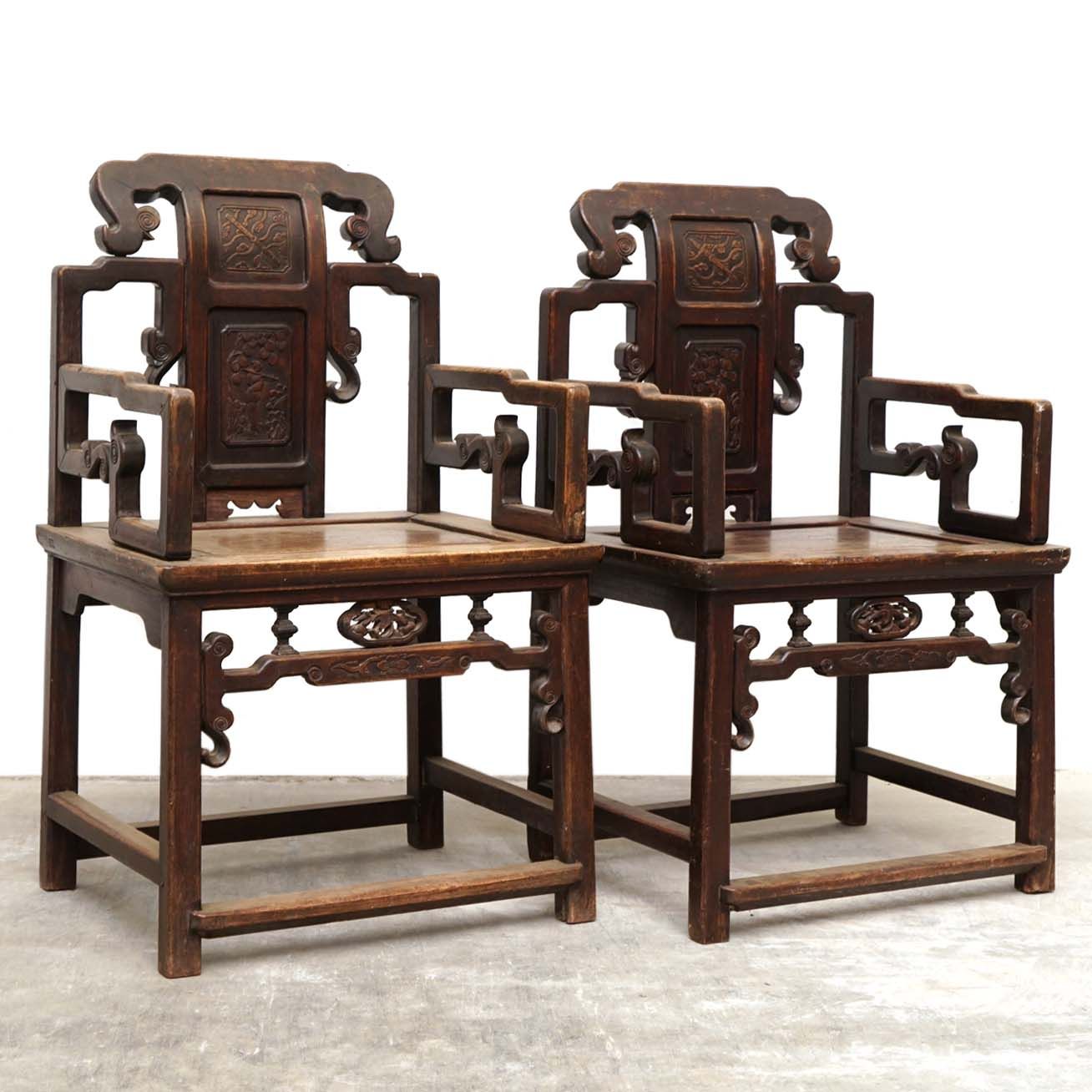 Chinese Qing Style Elm Chairs, 19th Century