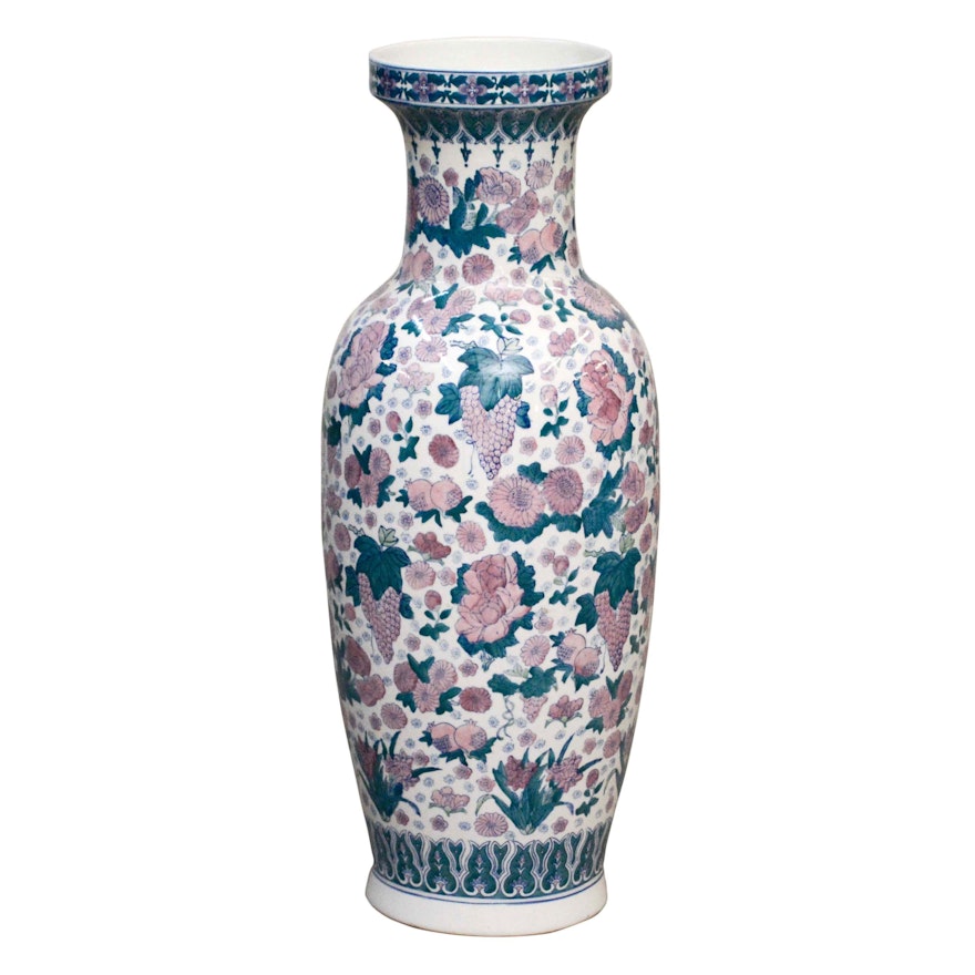 Chinese Fruit and Floral Themed Floor Vase