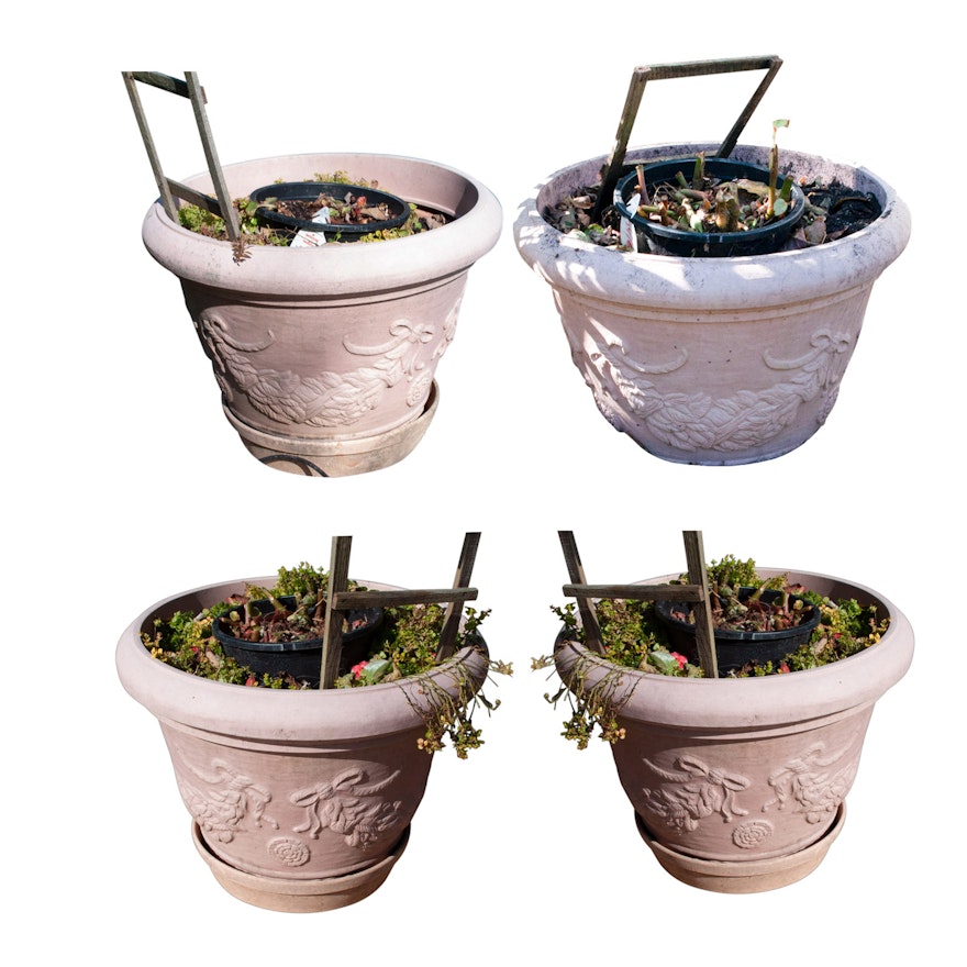 Floral Garland Patterned Fiberglass Outdoor Planters