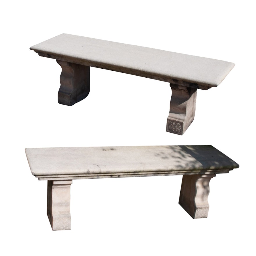 Pair of Cement Outdoor Garden Benches