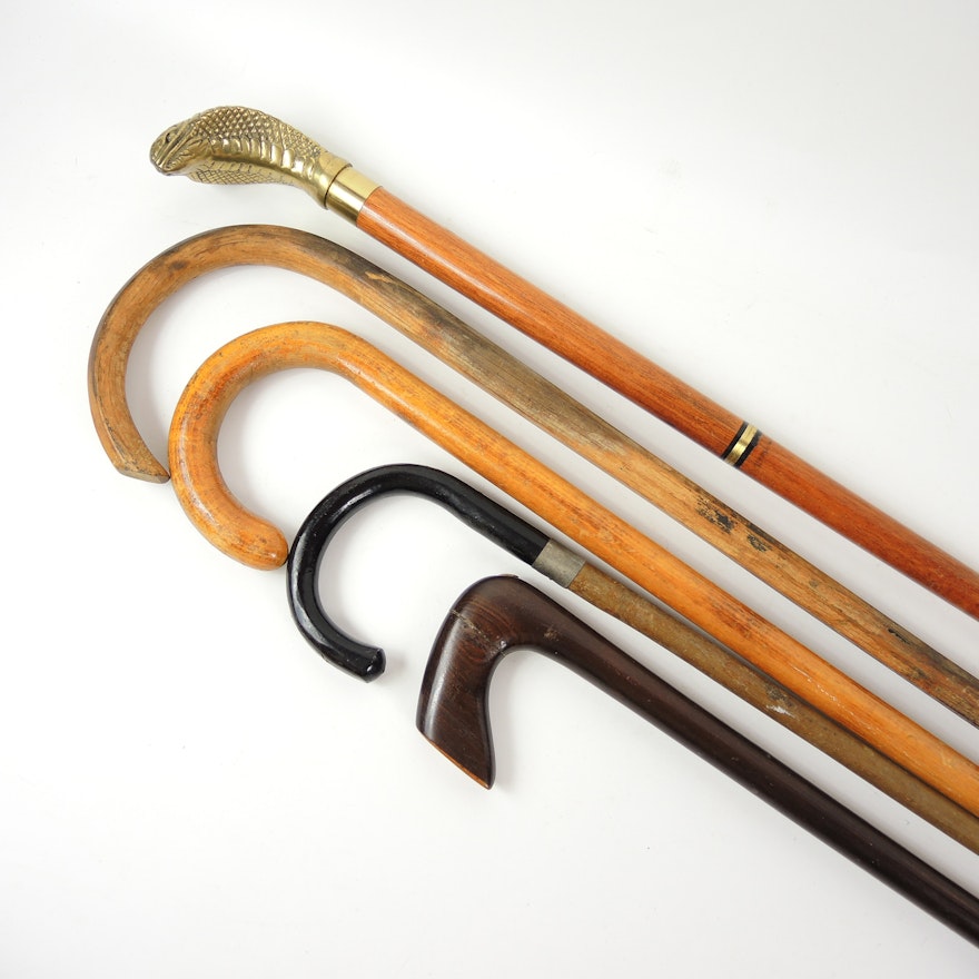 Walking Canes Featuring Brass Cobra Head and Hog Cane