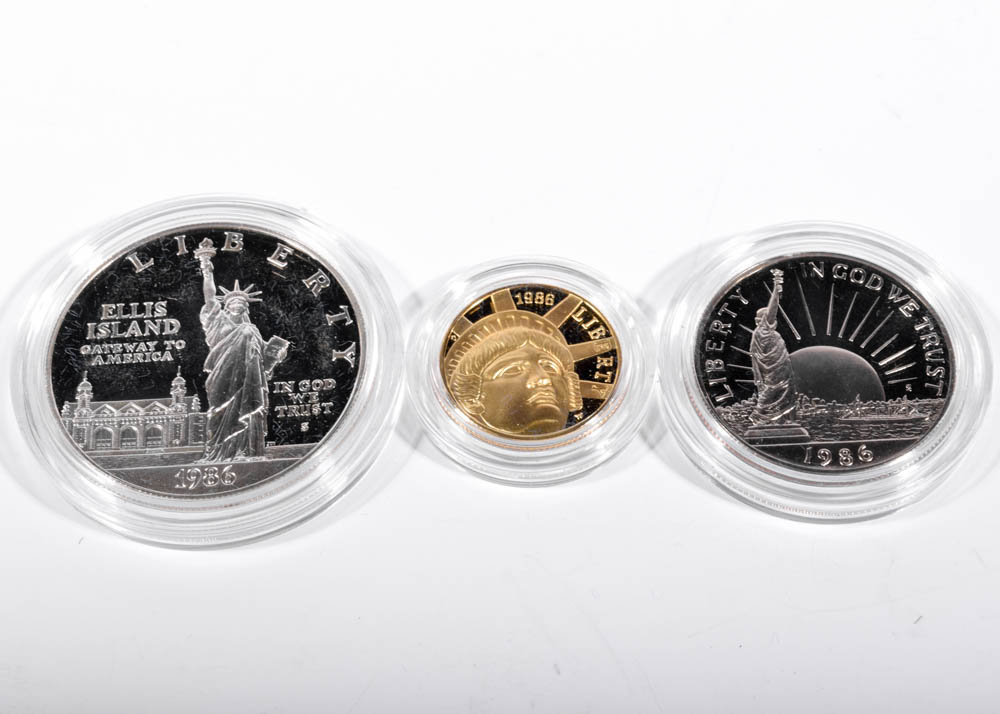 1986 Ellis Island Commemorative Gold and Silver Proof Coin Set