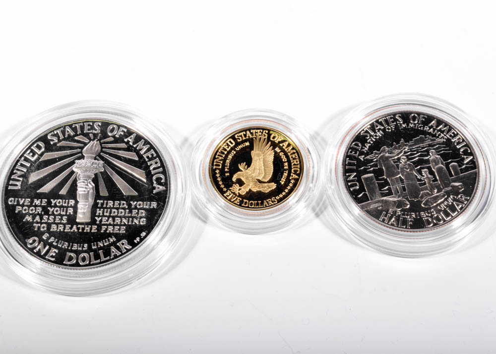 1986 Ellis Island Commemorative Gold and Silver Proof Coin Set