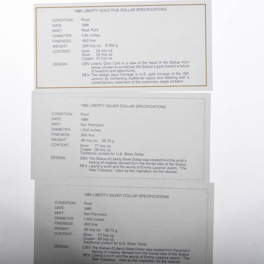 1986 Ellis Island Commemorative Gold and Silver Proof Coin Set