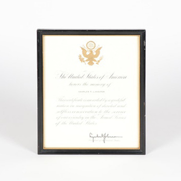 Lyndon Johnson Armed Forces Memorial Certificate with Autopen Signature