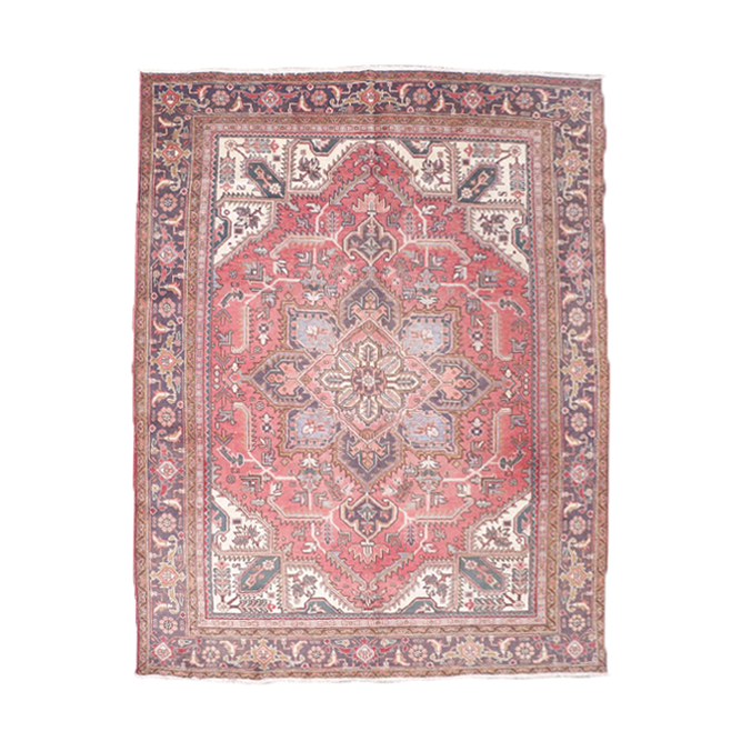 Hand-Knotted Persian Heriz Wool Room Sized Rug