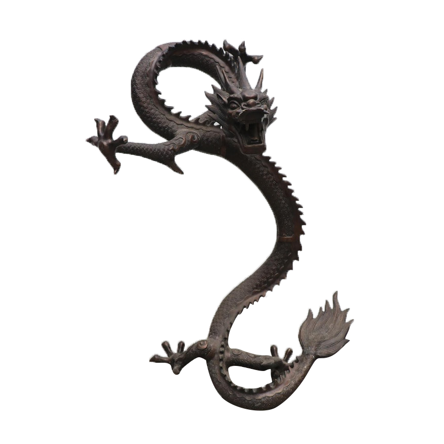 Oversized Chinese Bronze Metallic Dragon Sculpture