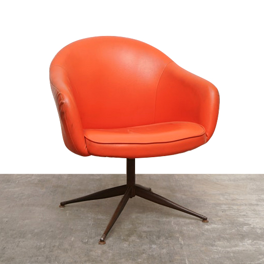 Mid Century Modern Upholstered Swivel Chair, Mid-20th Century
