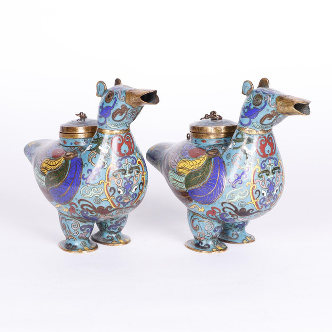 Chinese Cloisonné Figurative Duck Censers