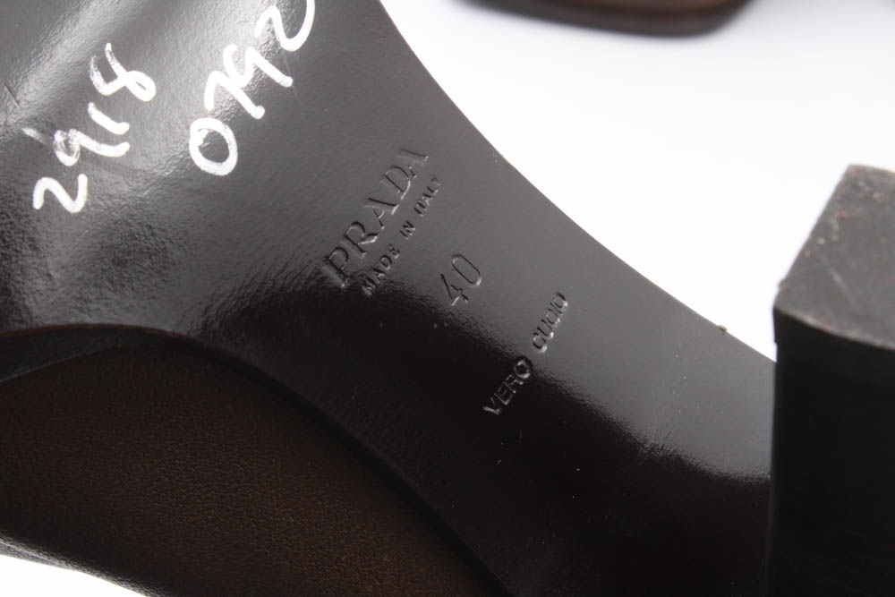 Prada Brown Leather High Heel Boots with Buckled Strap