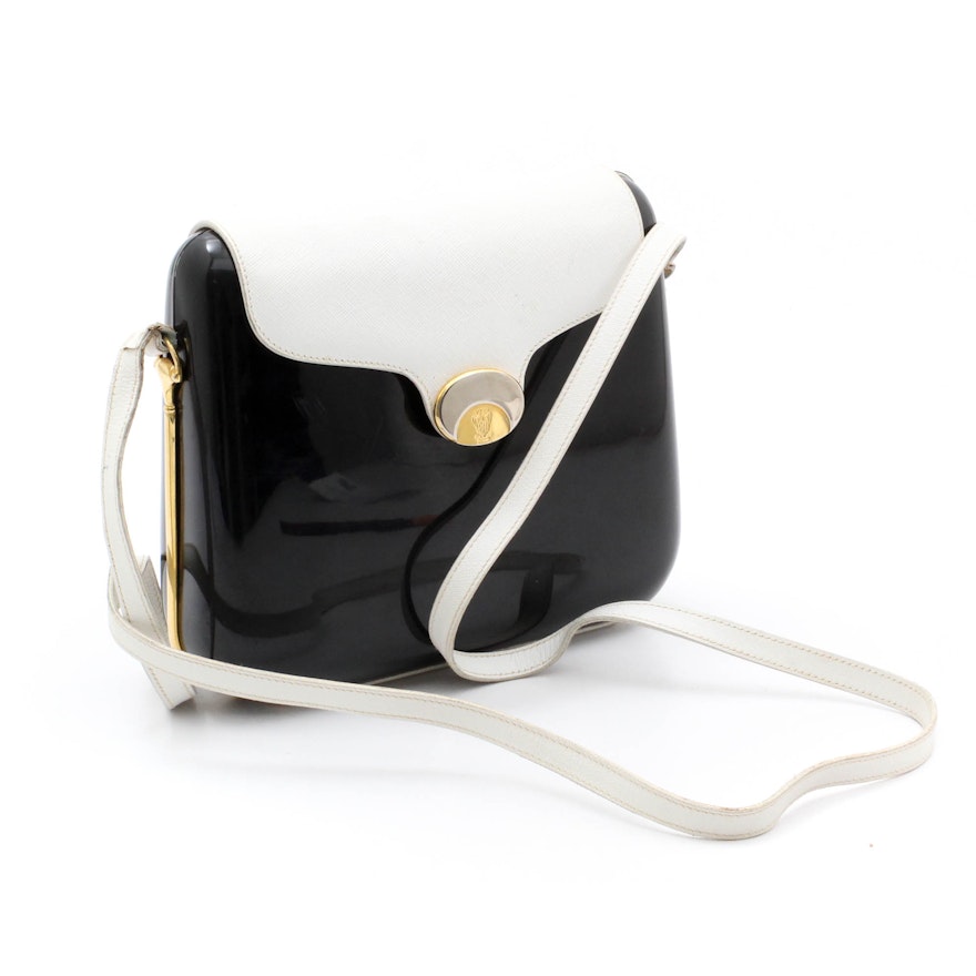 Gucci Black with White Leather Flap Front Shoulder Bag