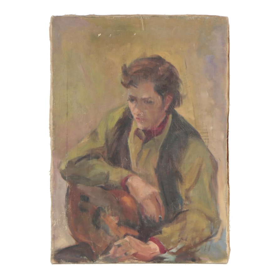 Mid 20th Century Portrait Oil Painting