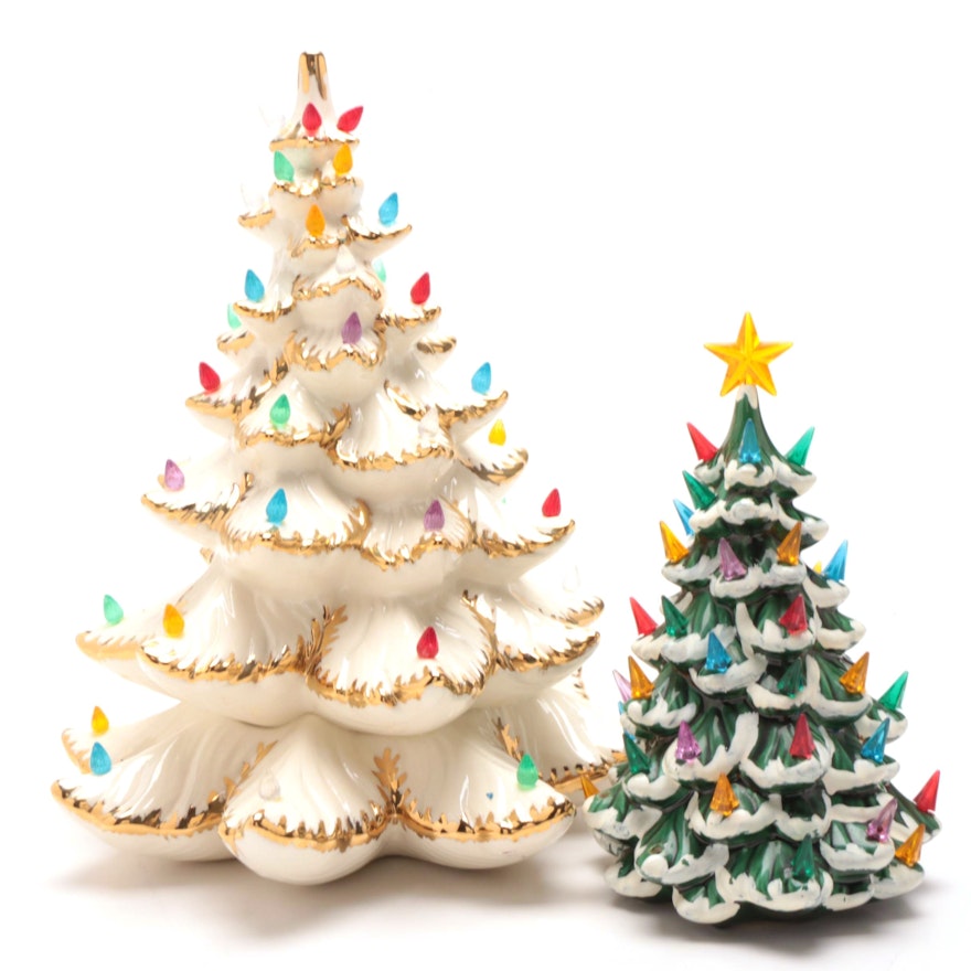 Hand-Painted Mid Century Ceramic Christmas Trees