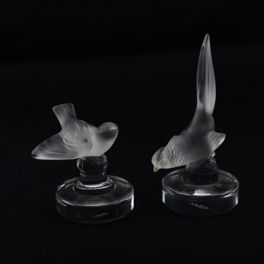 Lalique Frosted Crystal Pheasant and Sparrow Letter Seals