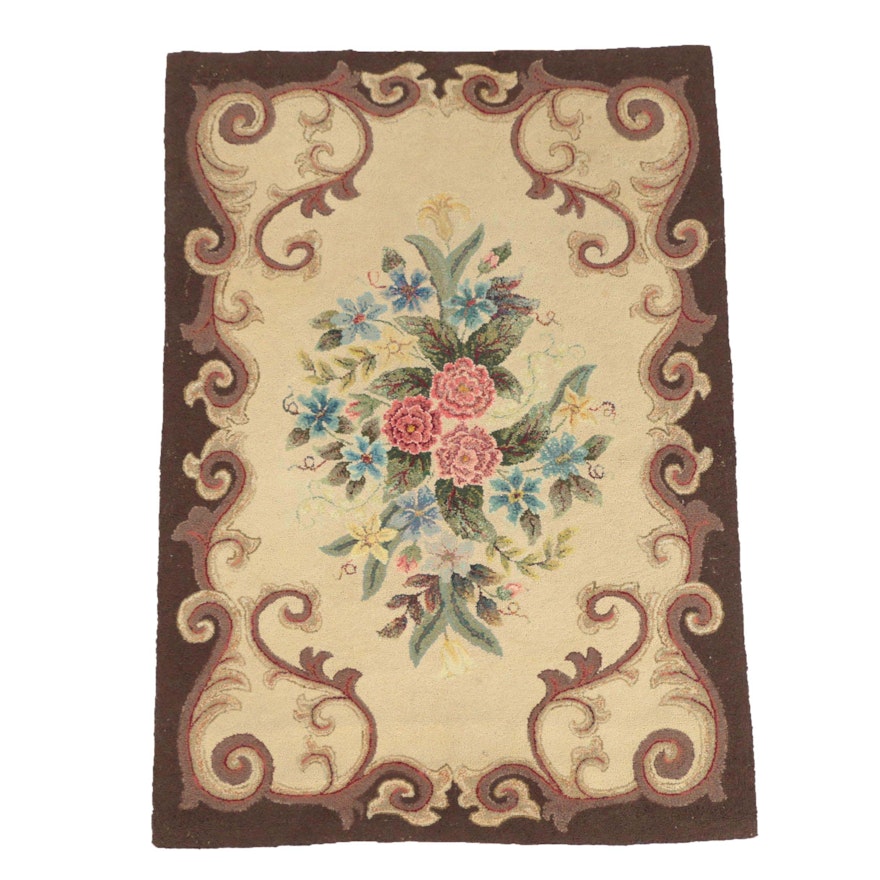 Hand-Hooked Floral Wool Rug