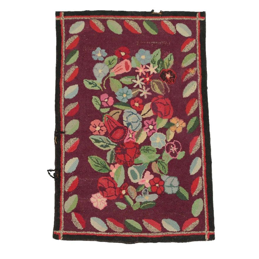 Hand-Hooked Floral Cotton and Wool Rug