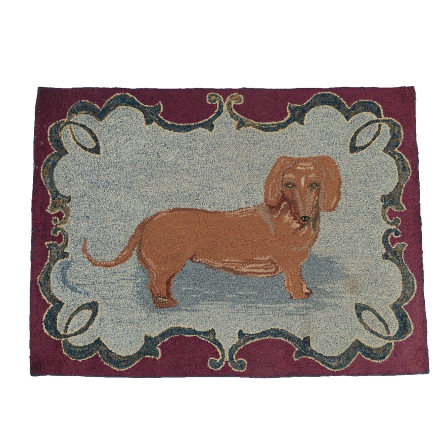 Hand-Hooked Pictorial Dachshund Wool Floor Mat