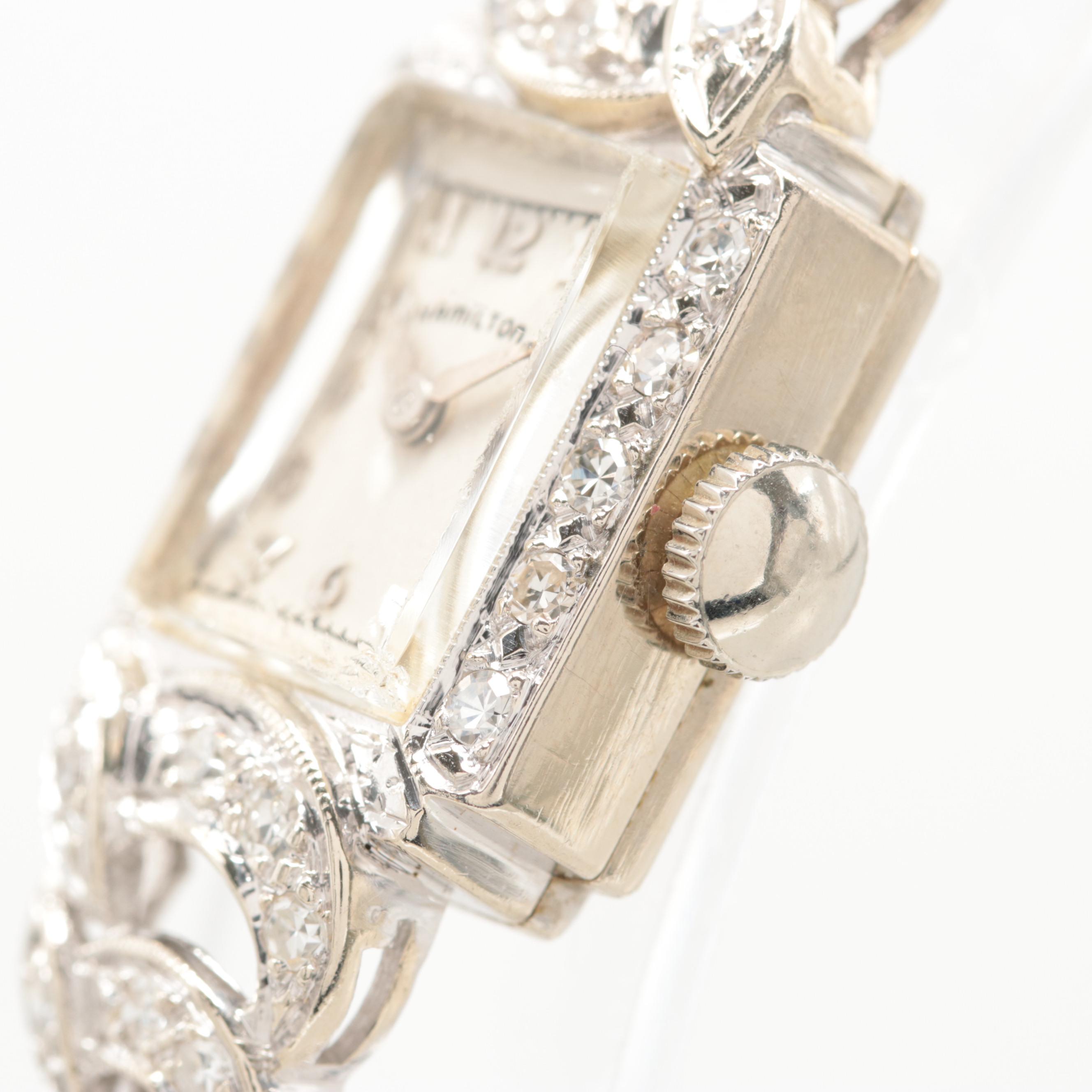 Hamilton 14K White Gold Diamond Watch, 1954