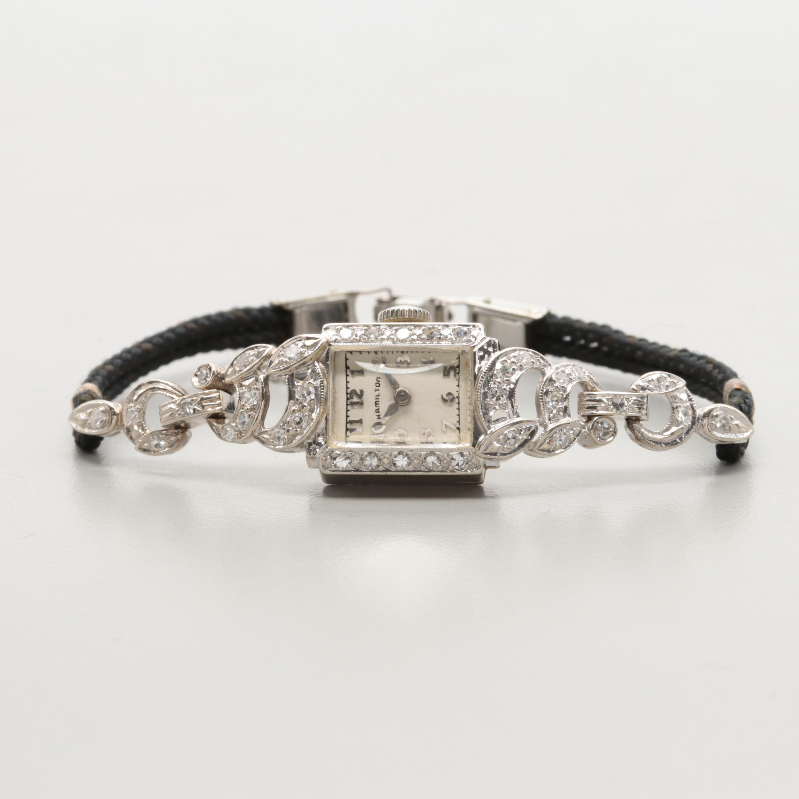 Hamilton 14K White Gold Diamond Watch, 1954