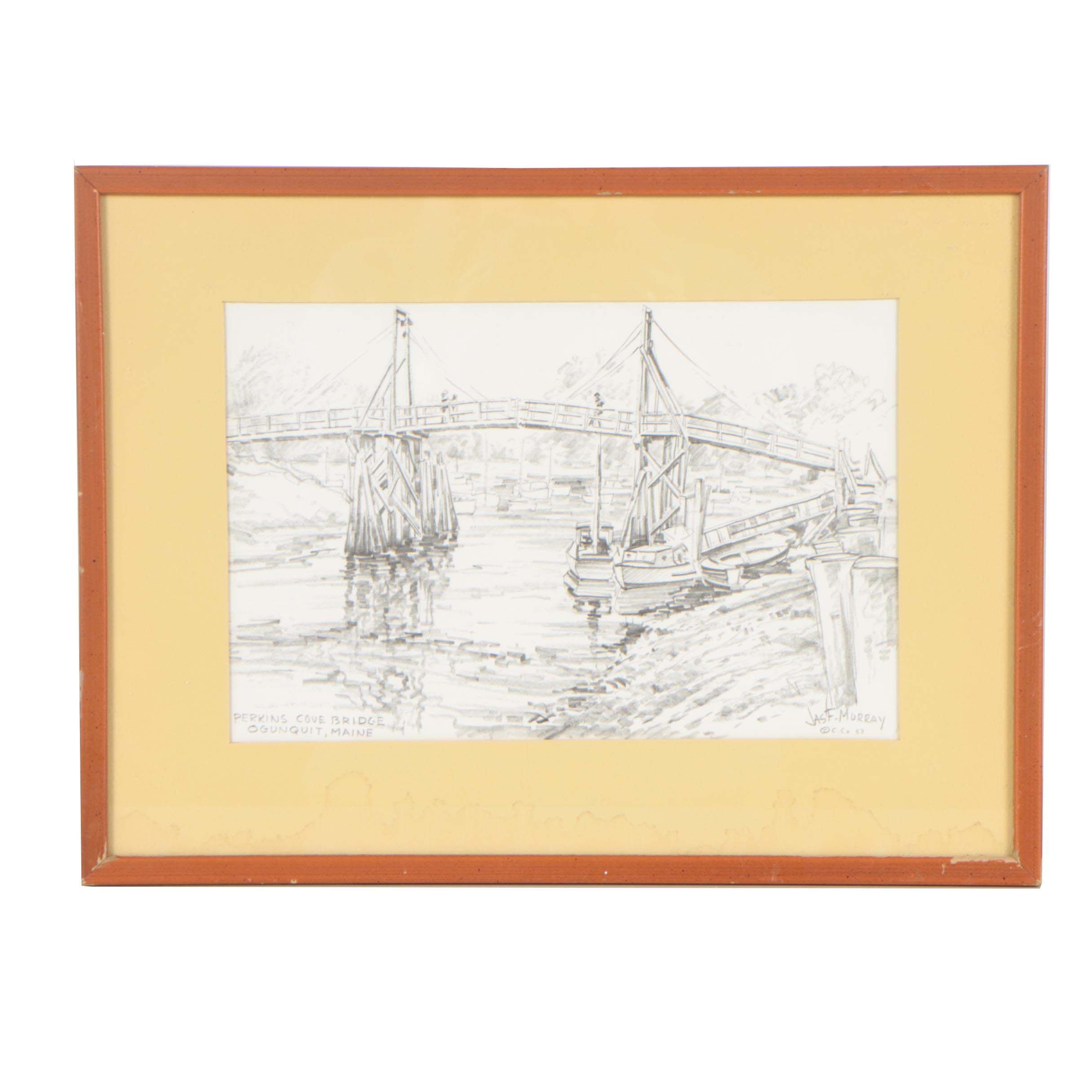 James Francis Murray Offset Lithograph "Perkins Cove Bridge"
