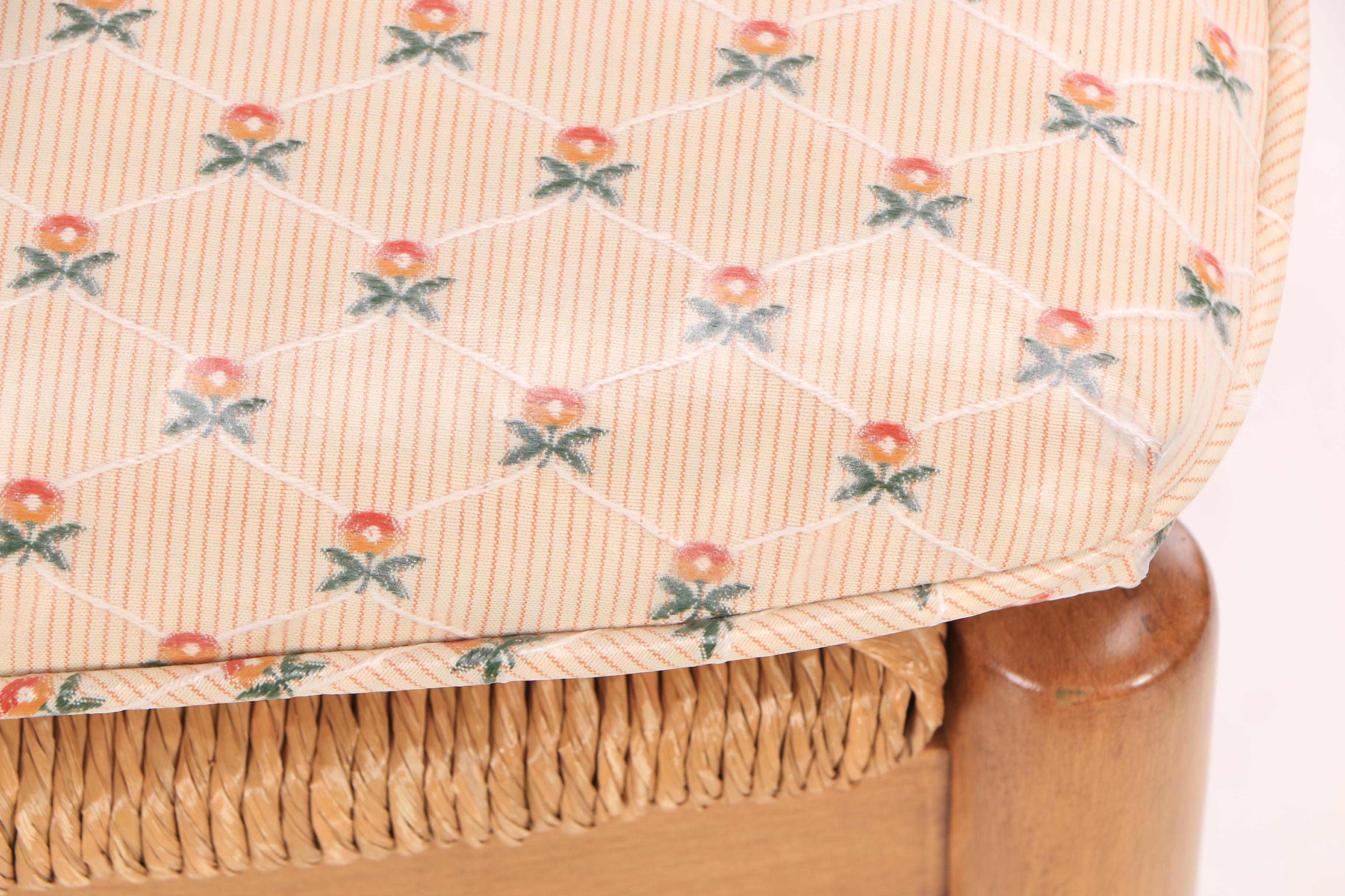 French Provincial Style Maple Wheat Sheaf Back Dining Chairs with Rushed Seats